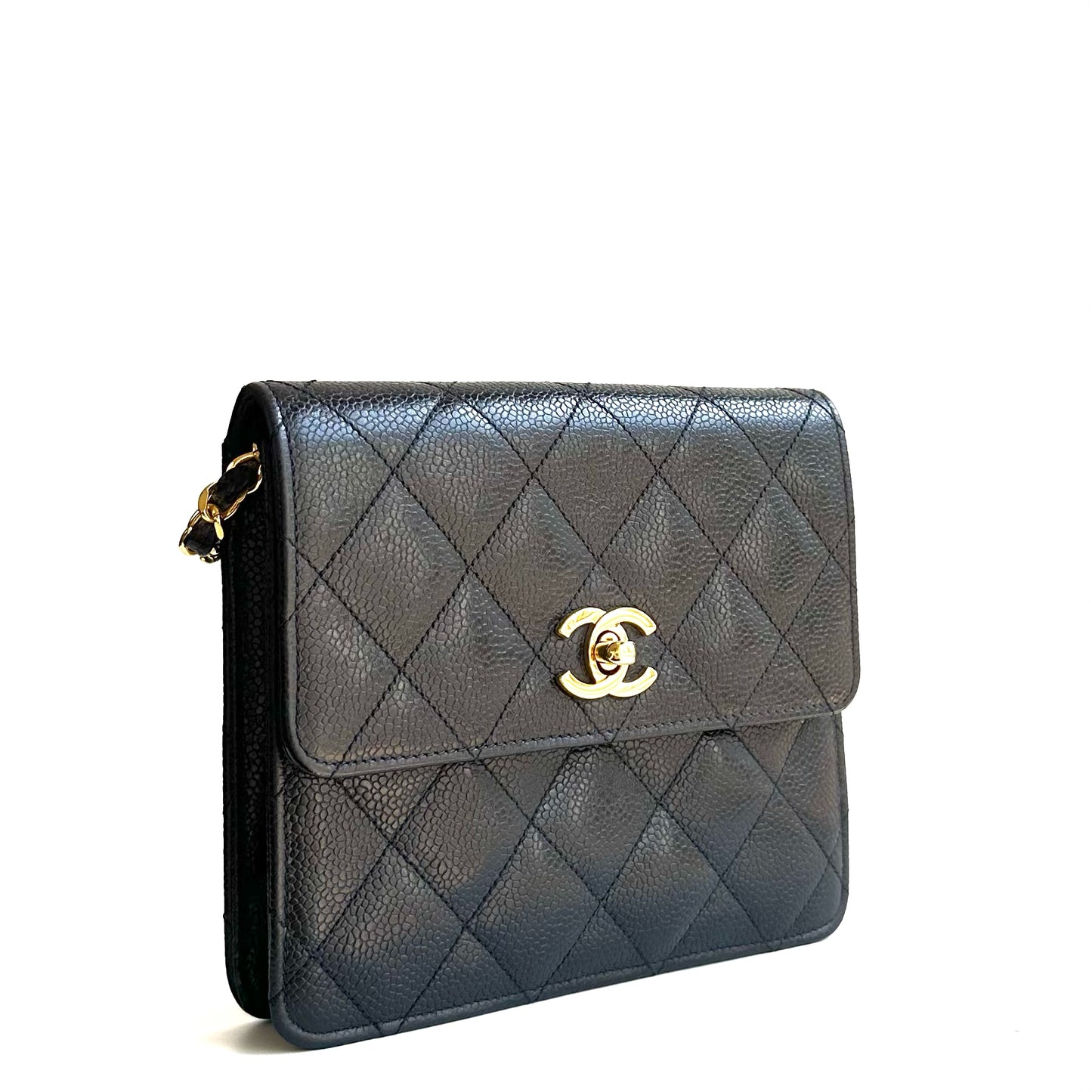 Paris, 2 Series Chain Black Caviar Mini with seal and card