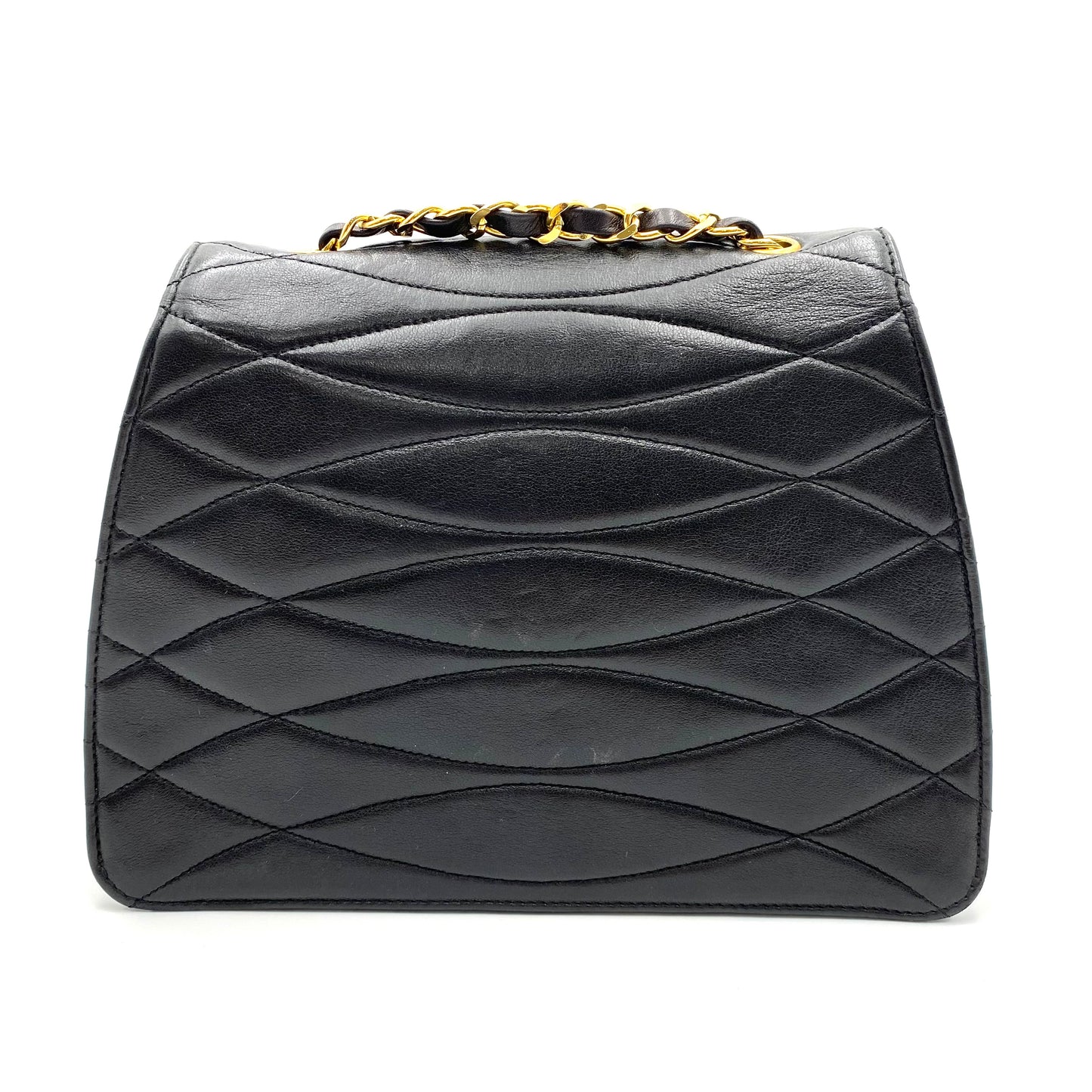 [SPRING SALE] Cortez, 1 series horizontal wave stitch trapezoid black lambskin with seal