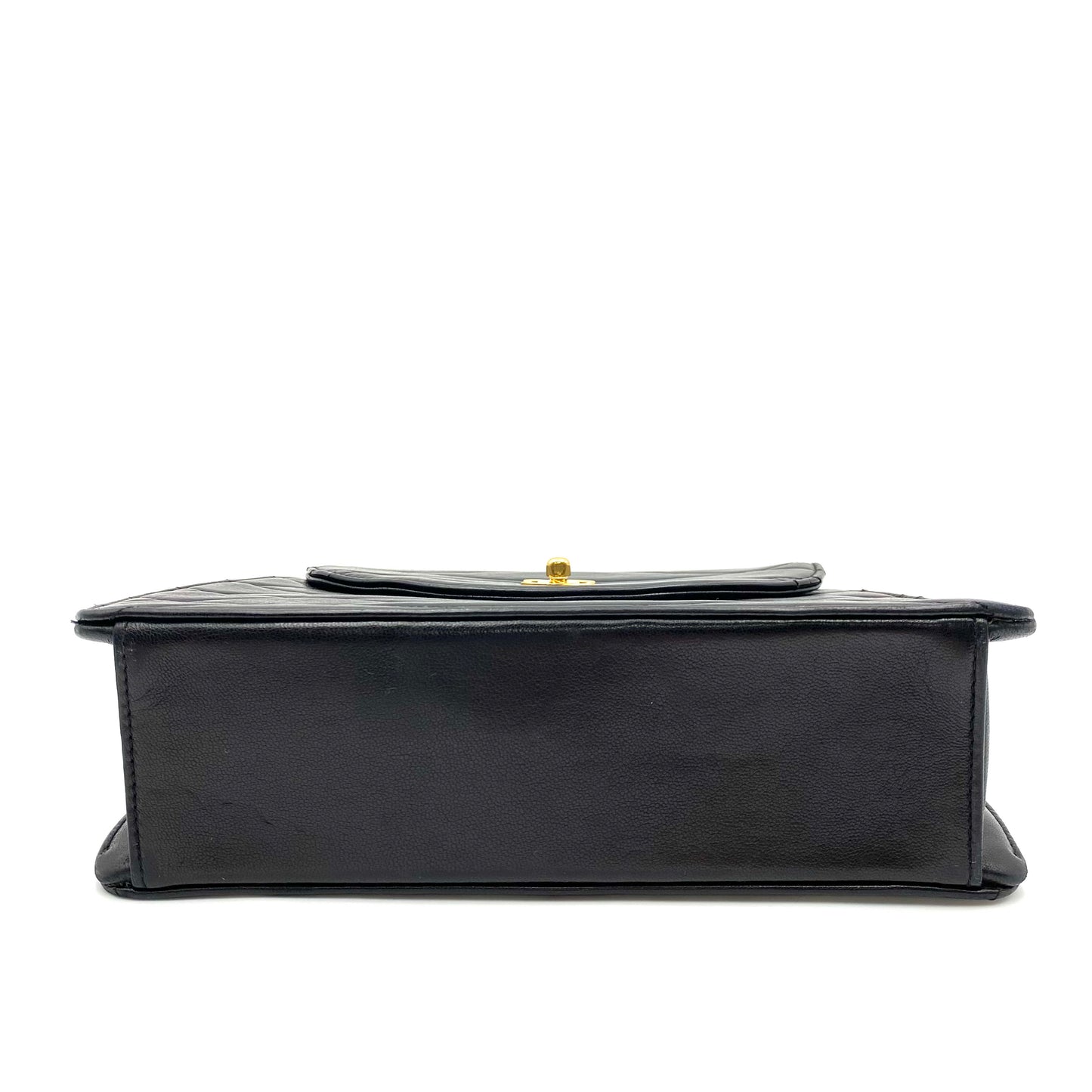 [SPRING SALE] Cortez, 1 series horizontal wave stitch trapezoid black lambskin with seal