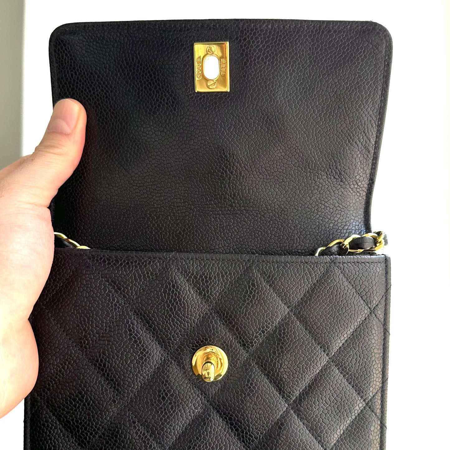 Paris, 2 Series Chain Black Caviar Mini with seal and card