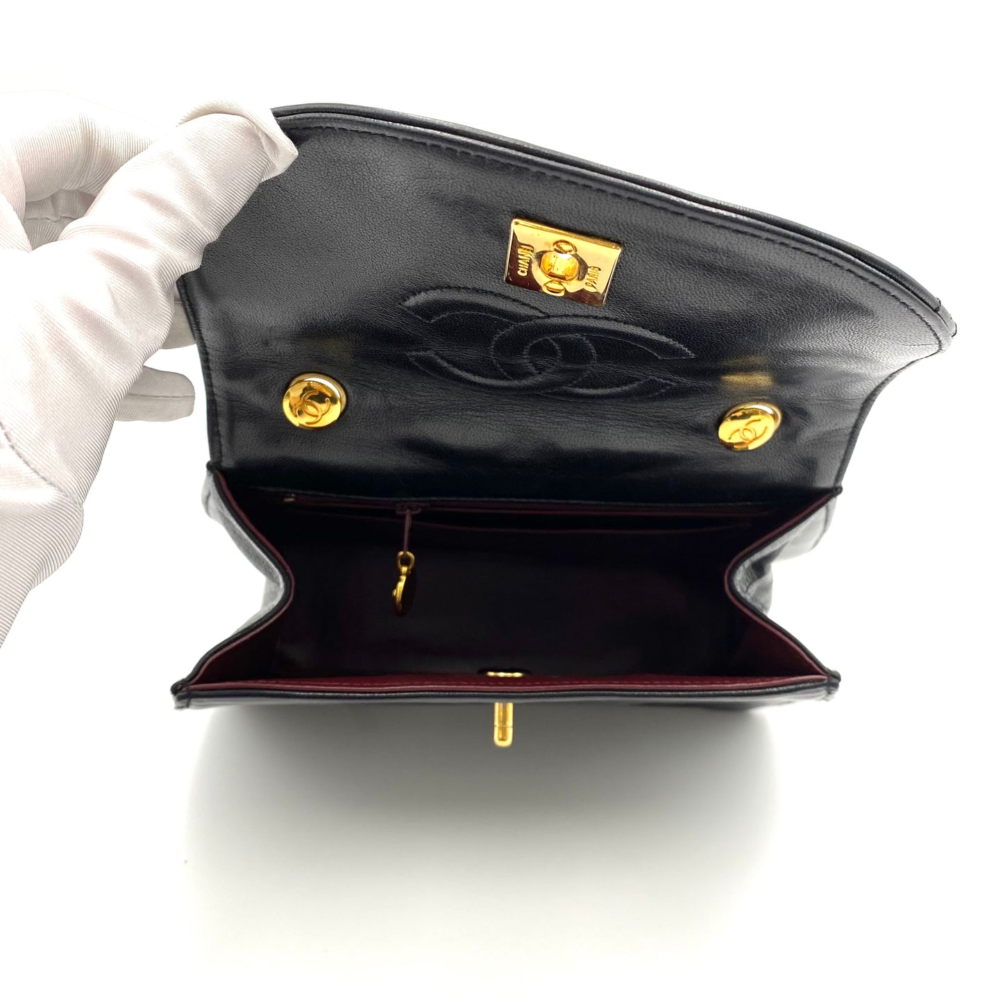 [SPRING SALE] Cortez, 1 series horizontal wave stitch trapezoid black lambskin with seal