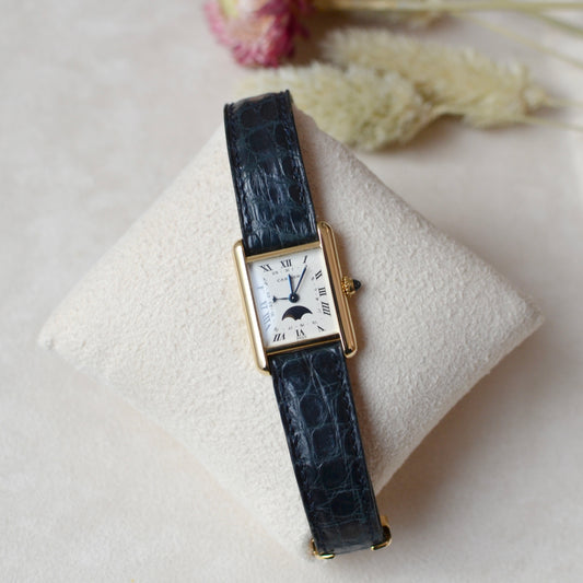 Cartier Tank Moonphase in small size with solid yellow gold and original strap