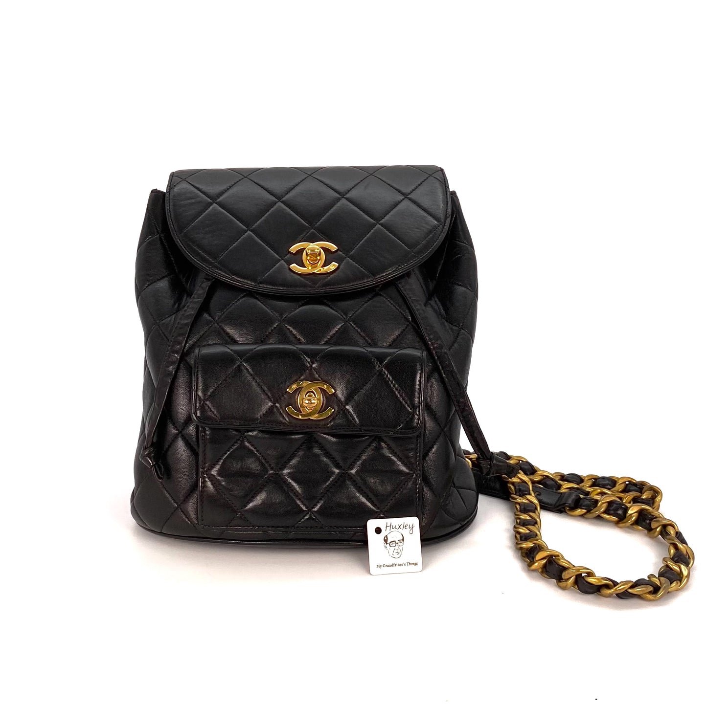 Huxley, 3 Series Matelasse Backpack Black Lambskin with seal only