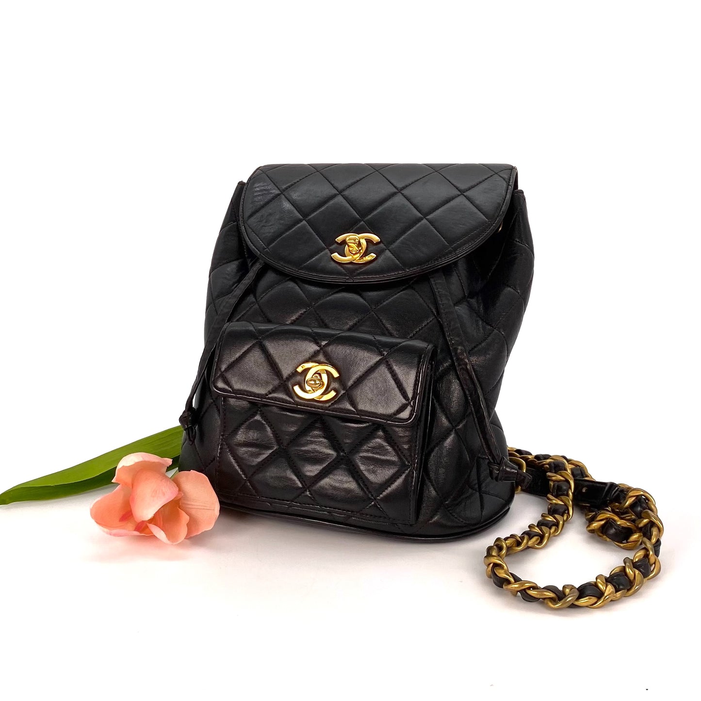 Huxley, 3 Series Matelasse Backpack Black Lambskin with seal only