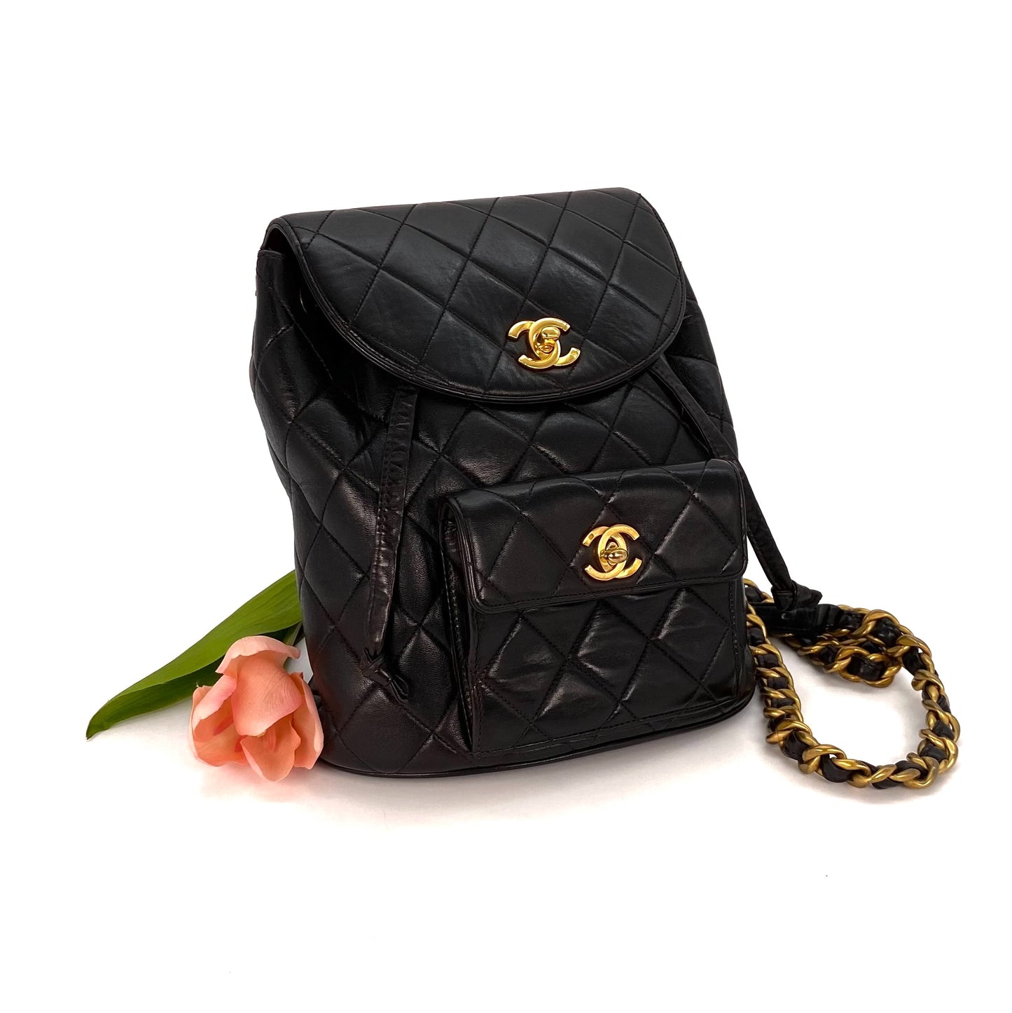 Huxley, 3 Series Matelasse Backpack Black Lambskin with seal only