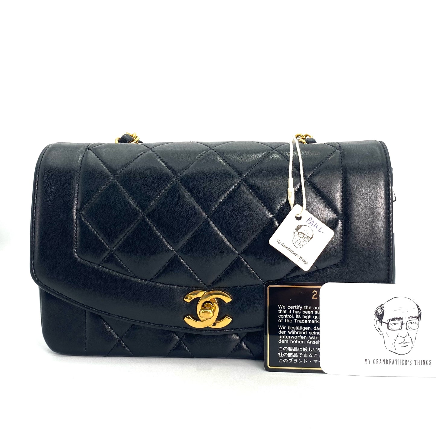 Paul Sr, 2 series small black lambskin diana with seal and card