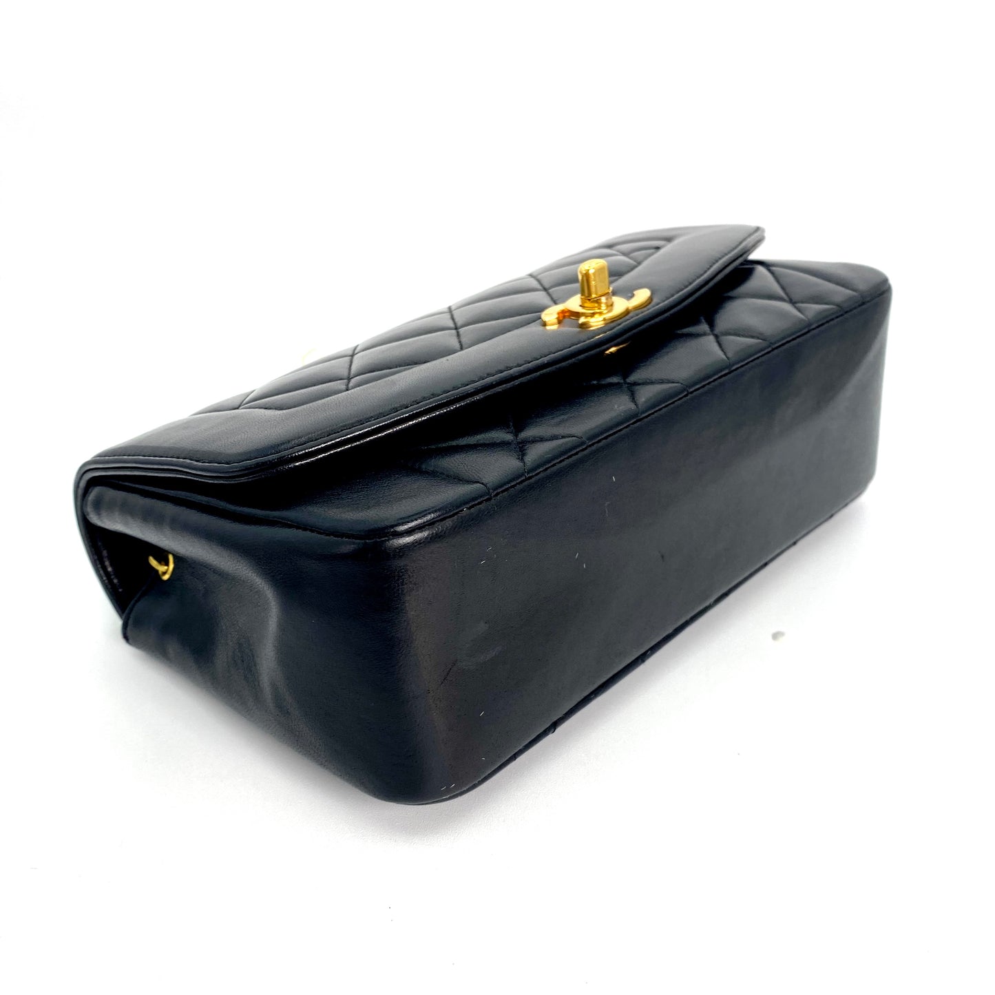 Miranda Sr, Vintage Authentic Chanel 2 series small black lambskin diana with seal only