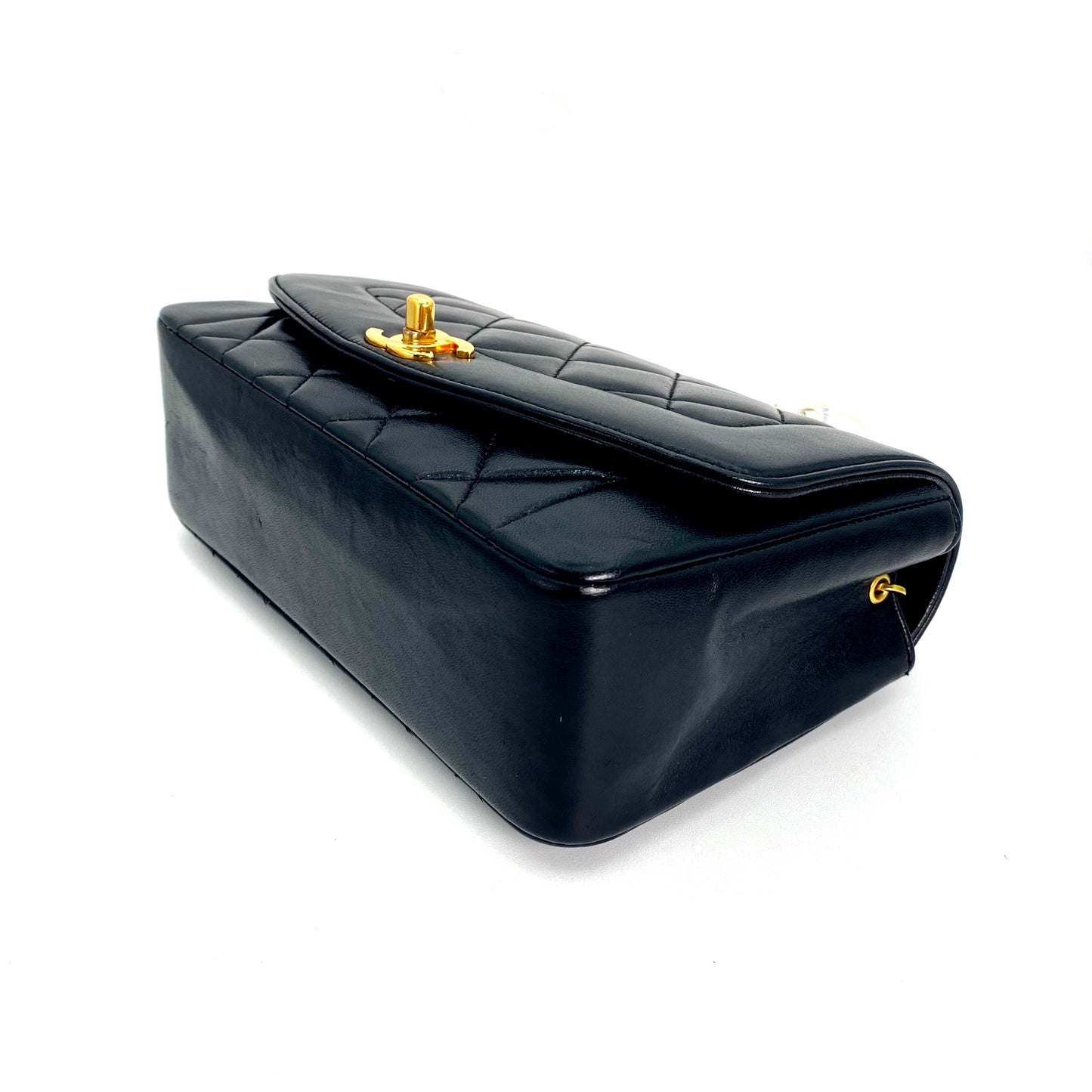 Miranda Sr, Vintage Authentic Chanel 2 series small black lambskin diana with seal only