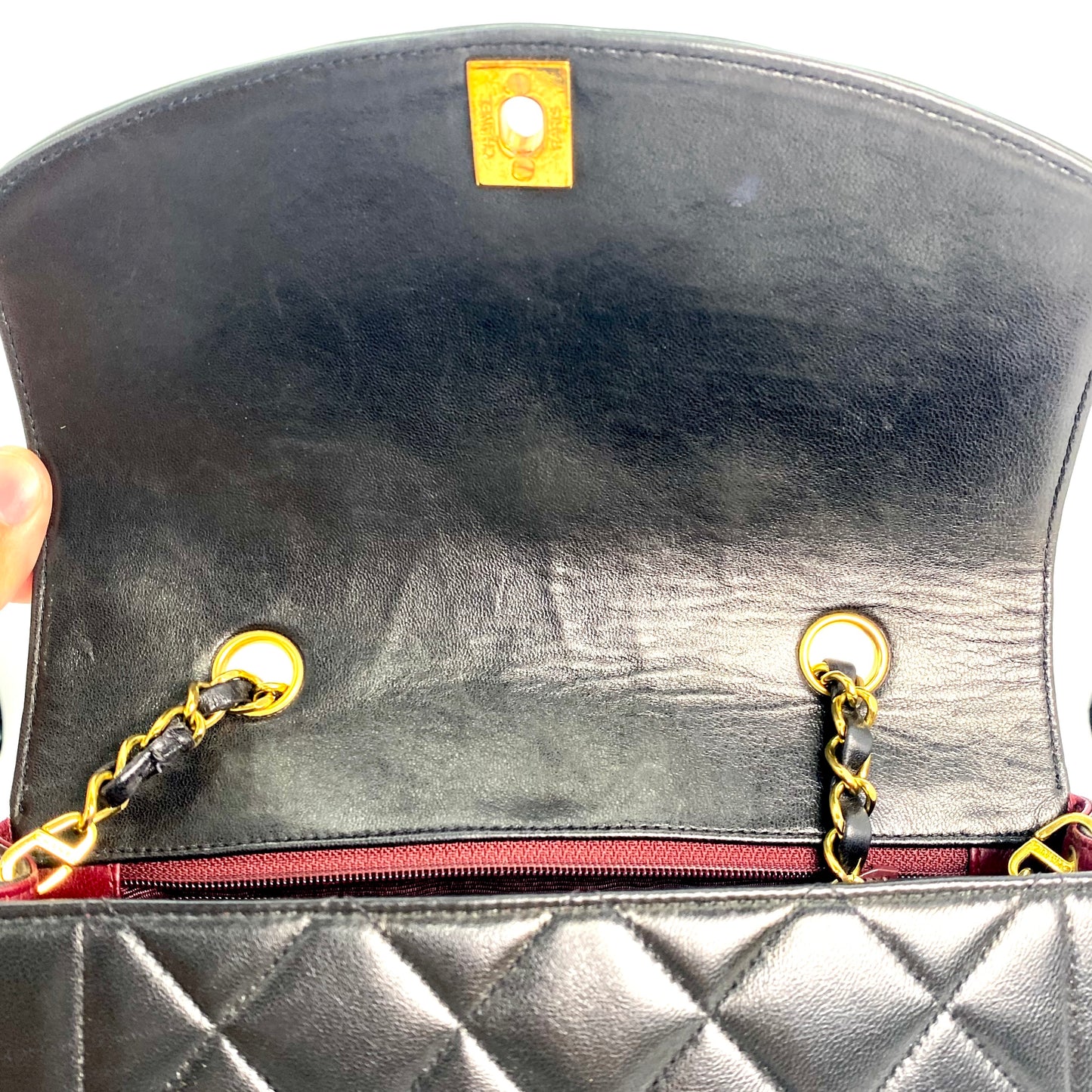 Miranda Sr, Vintage Authentic Chanel 2 series small black lambskin diana with seal only