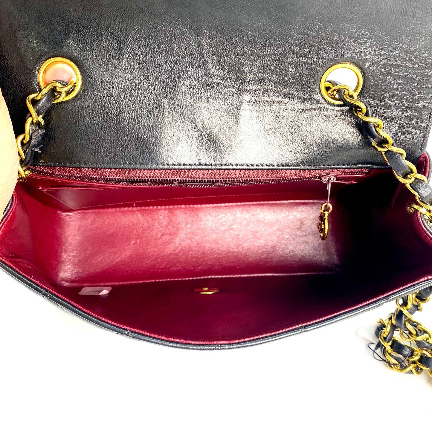 Miranda Sr, Vintage Authentic Chanel 2 series small black lambskin diana with seal only