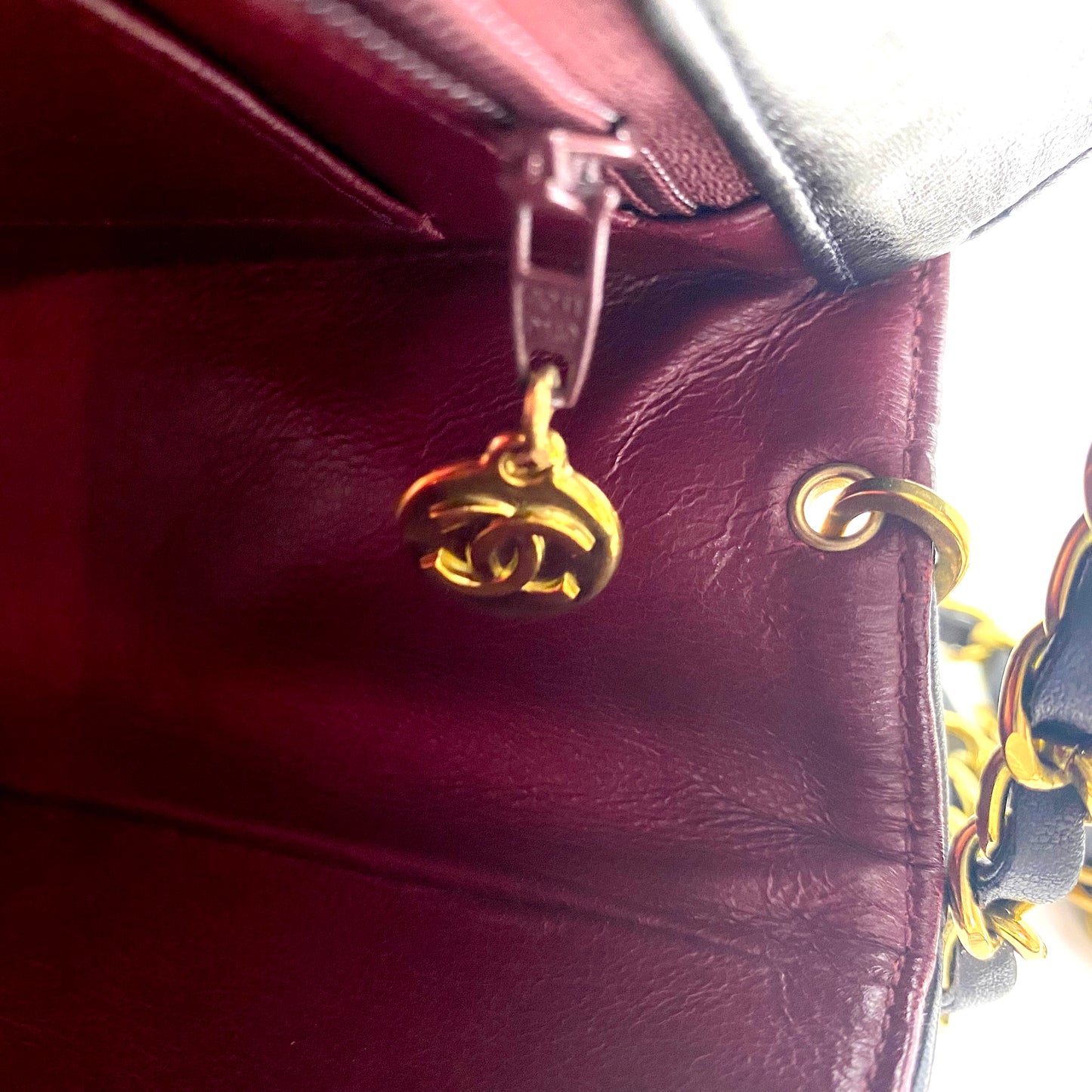 Miranda Sr, Vintage Authentic Chanel 2 series small black lambskin diana with seal only