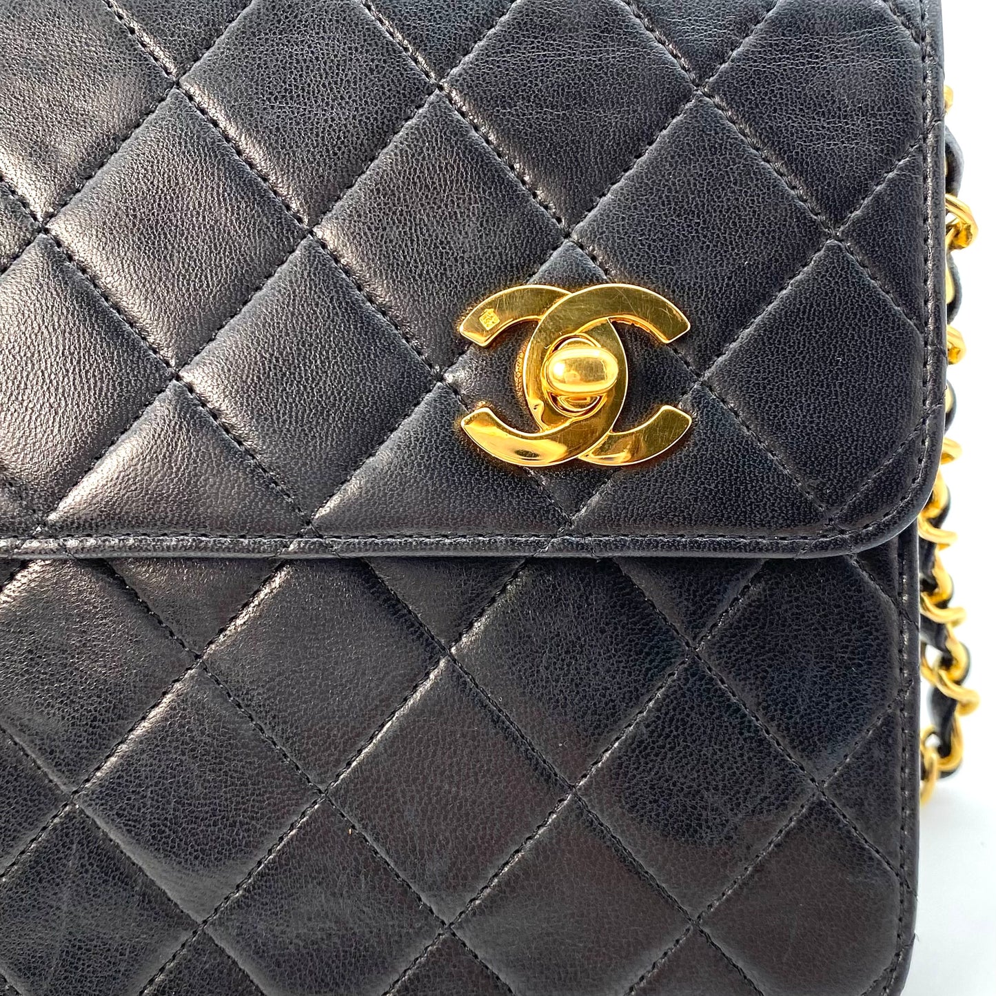 Lanny, 2 Series Double Turn Lock Black Lambskin Gold Hardware with seal only