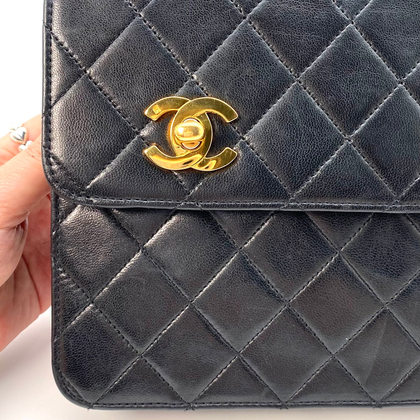 Lanny, 2 Series Double Turn Lock Black Lambskin Gold Hardware with seal only