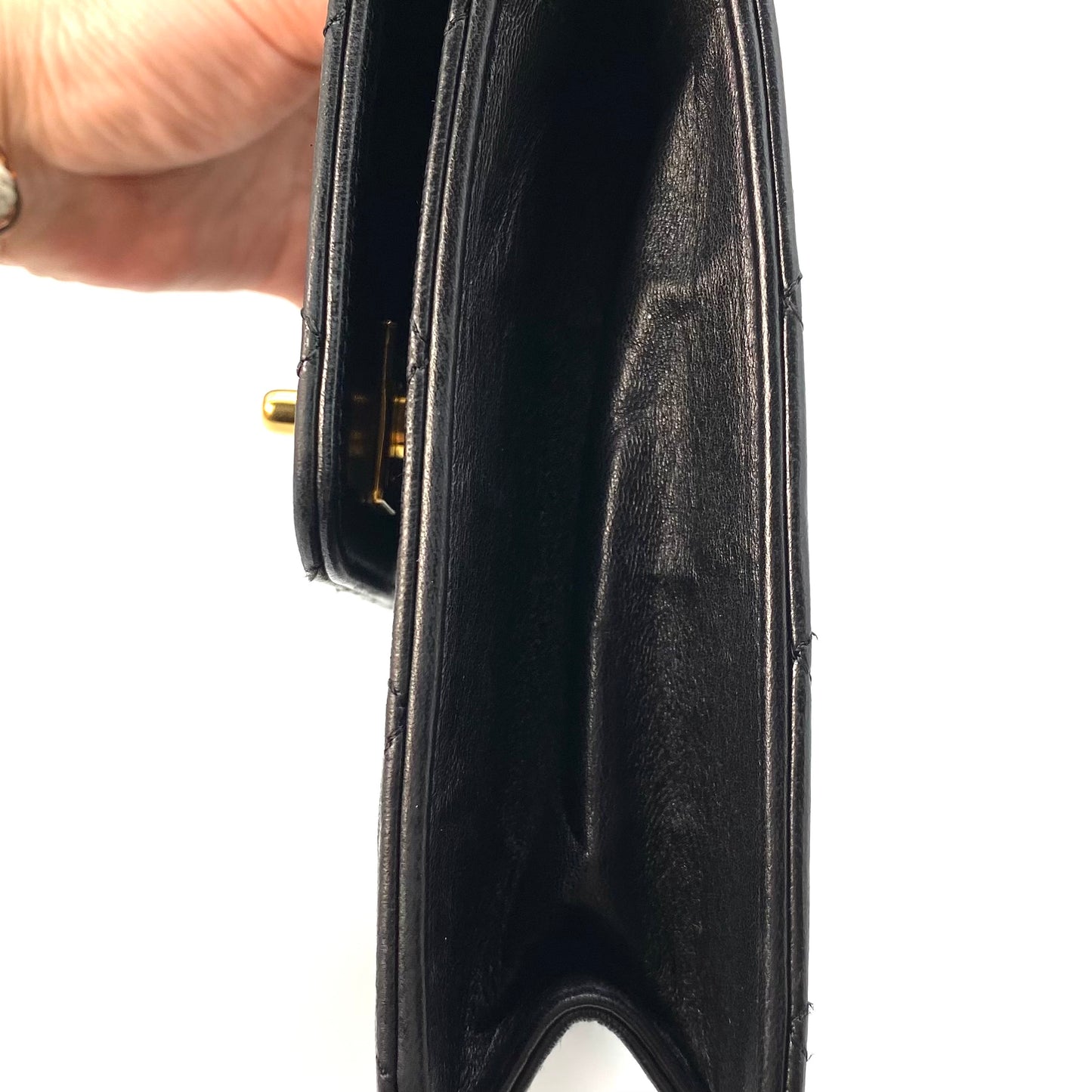 Lanny, 2 Series Double Turn Lock Black Lambskin Gold Hardware with seal only