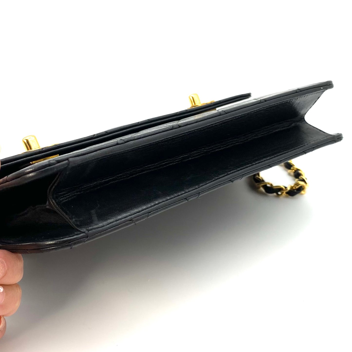 Lanny, 2 Series Double Turn Lock Black Lambskin Gold Hardware with seal only