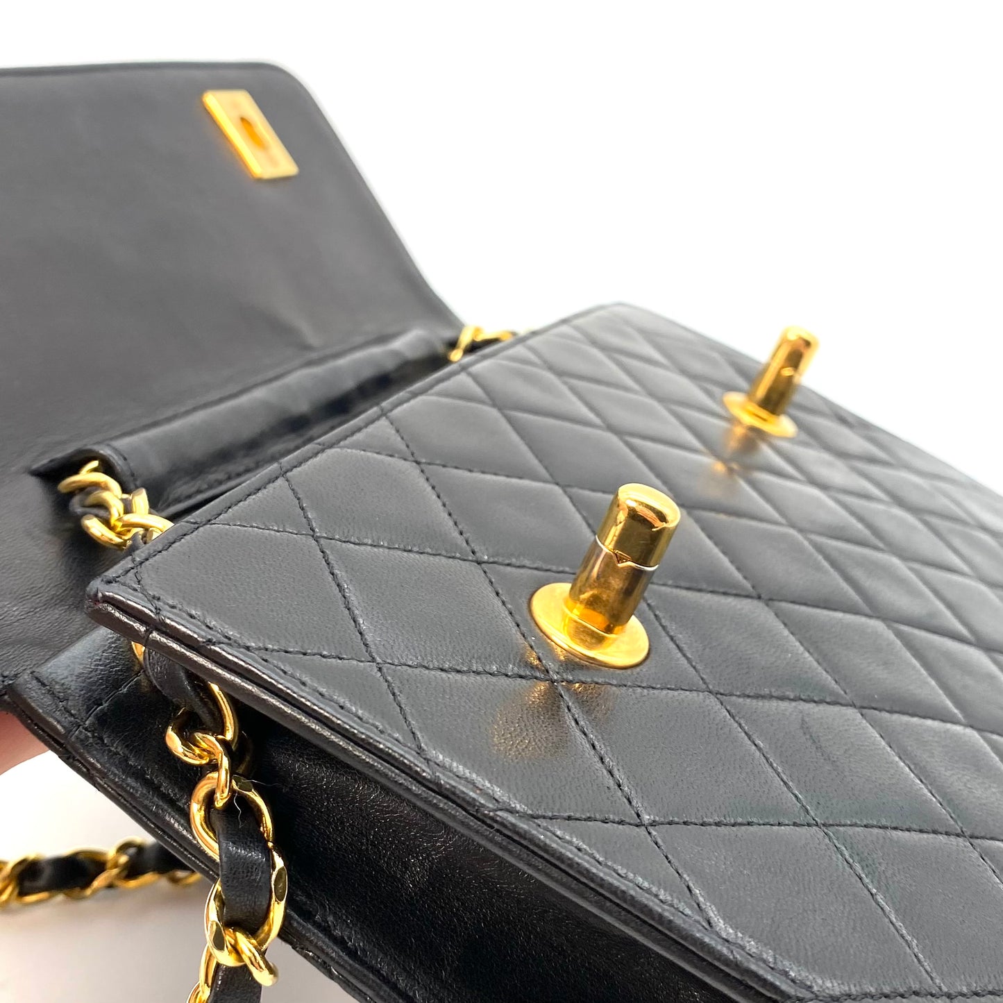Lanny, 2 Series Double Turn Lock Black Lambskin Gold Hardware with seal only