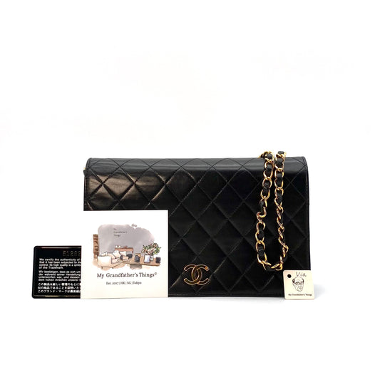 Via, 5 Series Small Full Flap Black Lambskin with seal and card