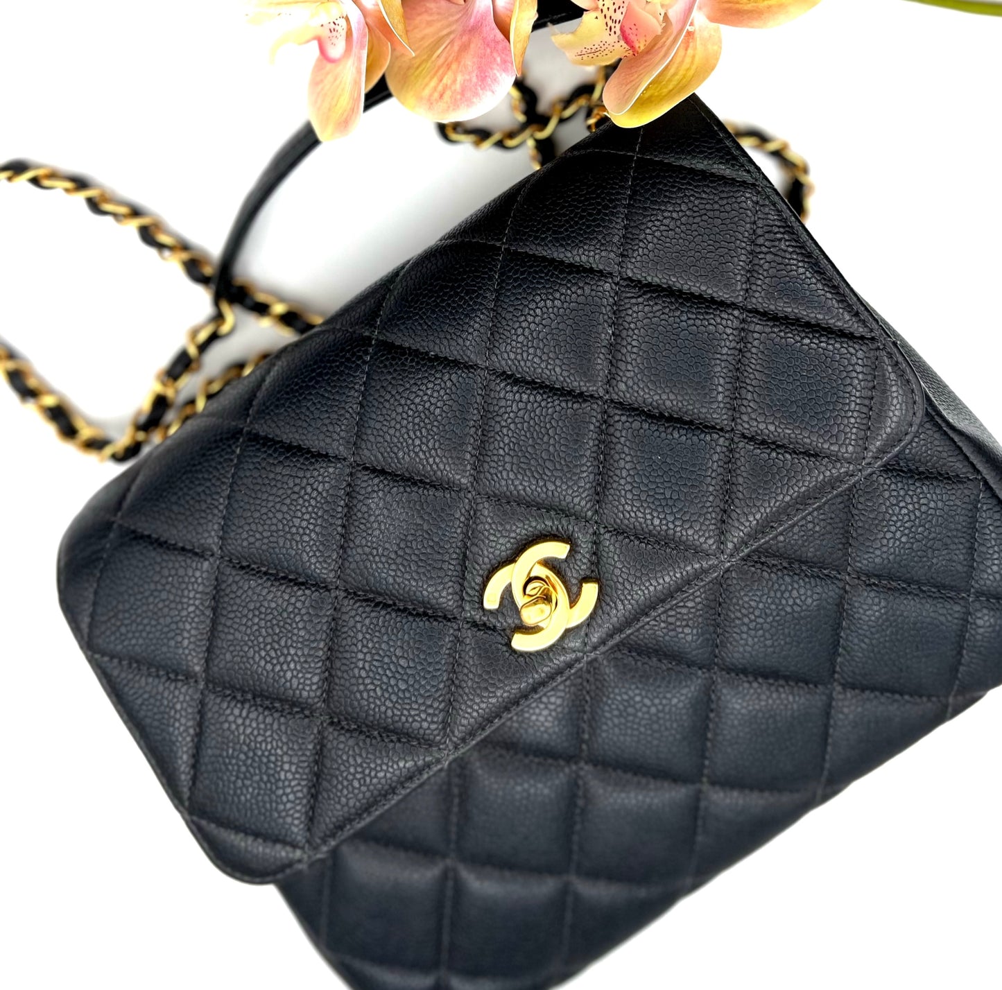 Sanford, 4 series 23cm black chain caviar bag with seal and card