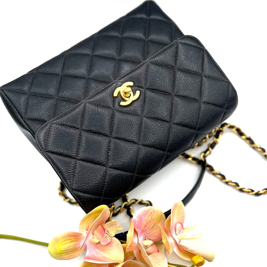 Sanford, 4 series 23cm black chain caviar bag with seal and card
