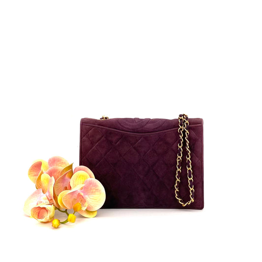Vania, 1 Series Matelasse Purple Suede Gold Hardware with seal and card