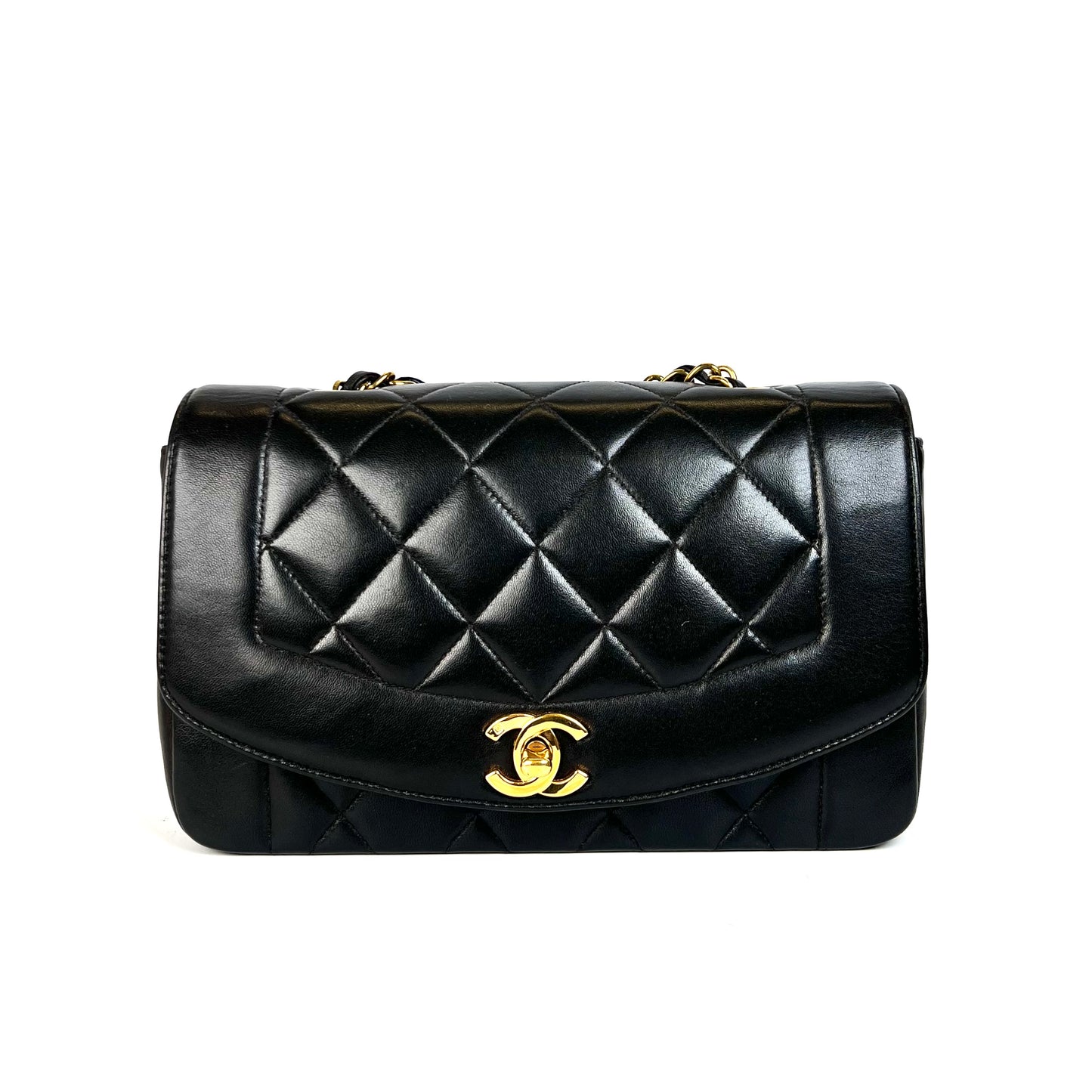 Miranda Sr, Vintage Authentic Chanel 2 series small black lambskin diana with seal only