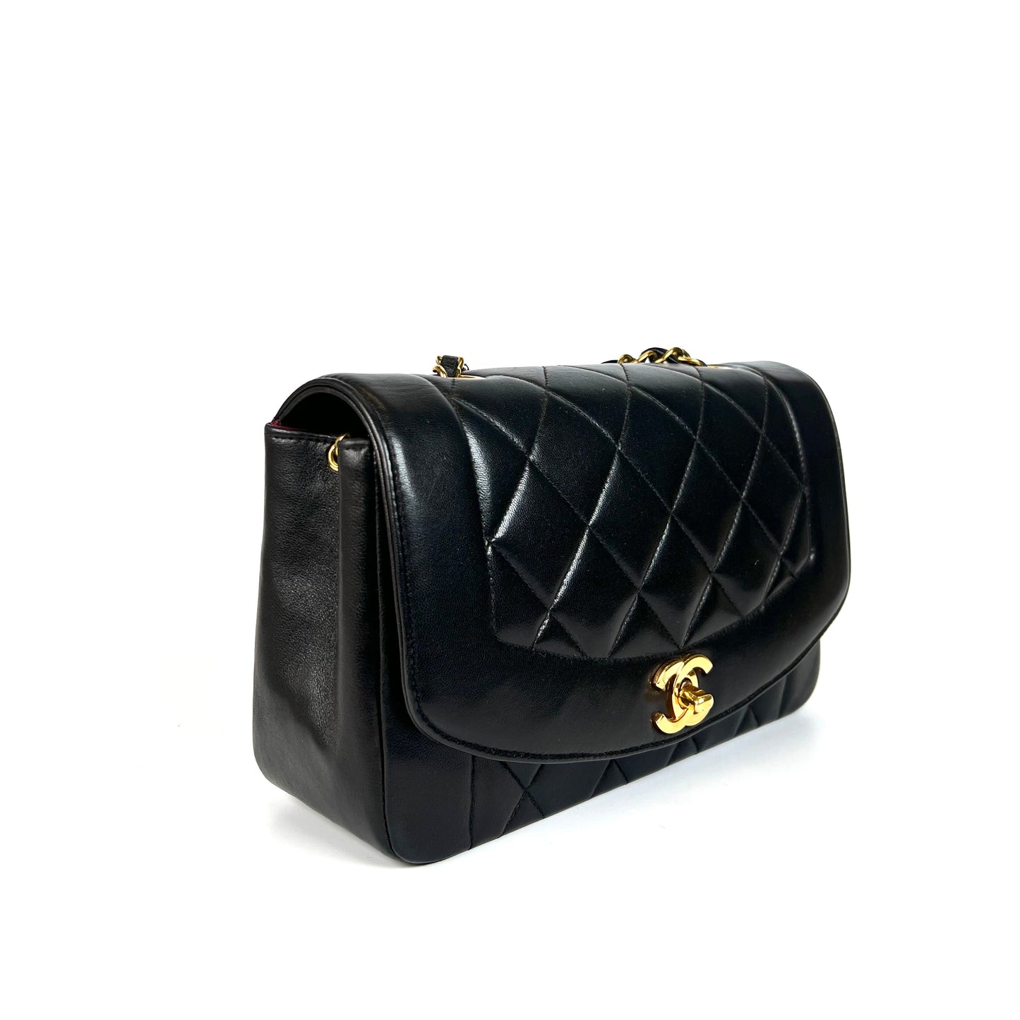 Miranda Sr, Vintage Authentic Chanel 2 series small black lambskin diana with seal only