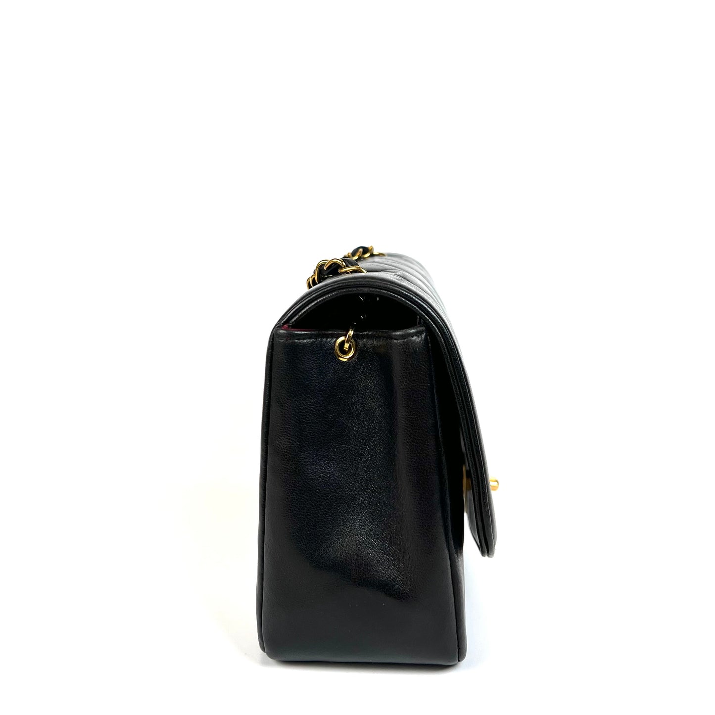 Miranda Sr, Vintage Authentic Chanel 2 series small black lambskin diana with seal only