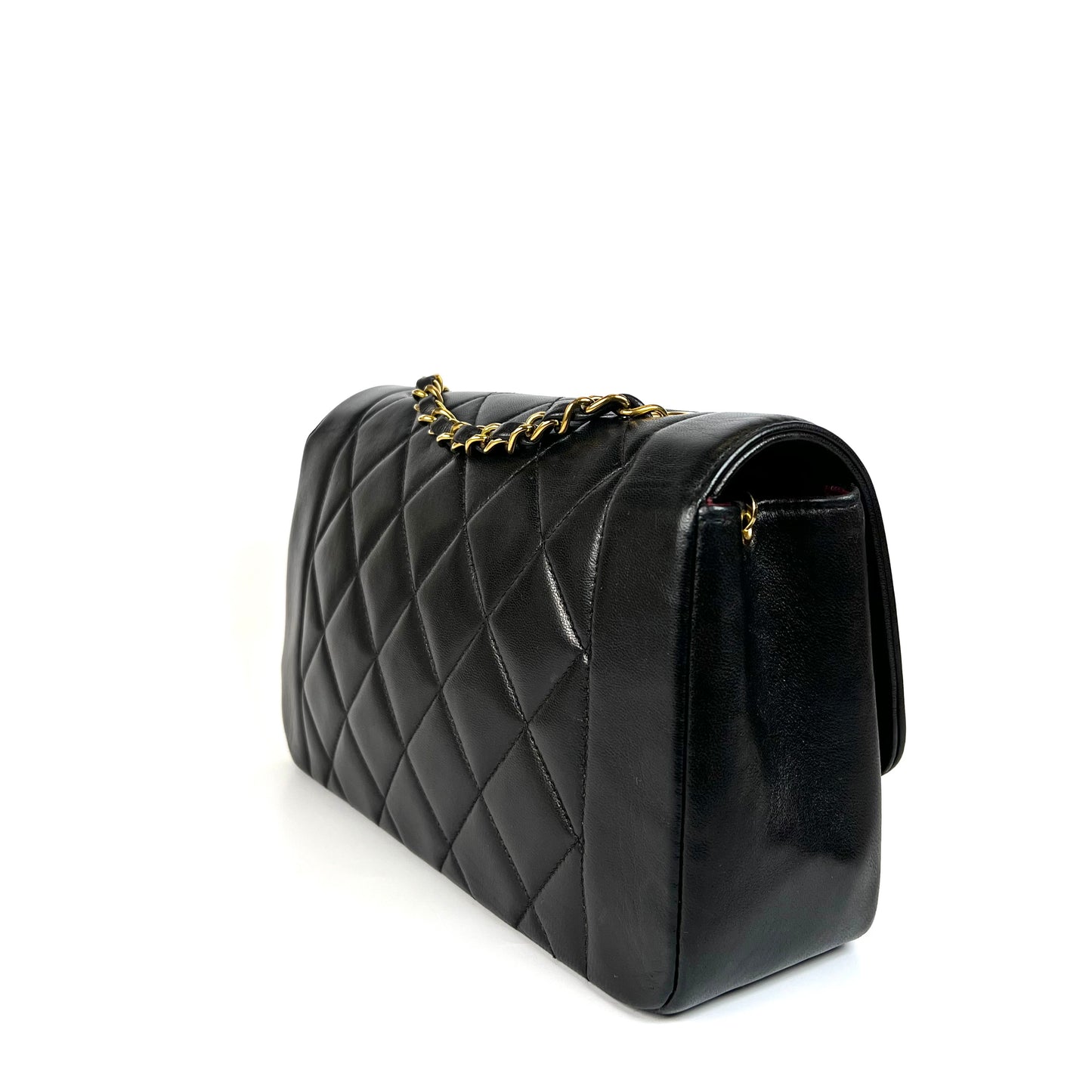 Miranda Sr, Vintage Authentic Chanel 2 series small black lambskin diana with seal only