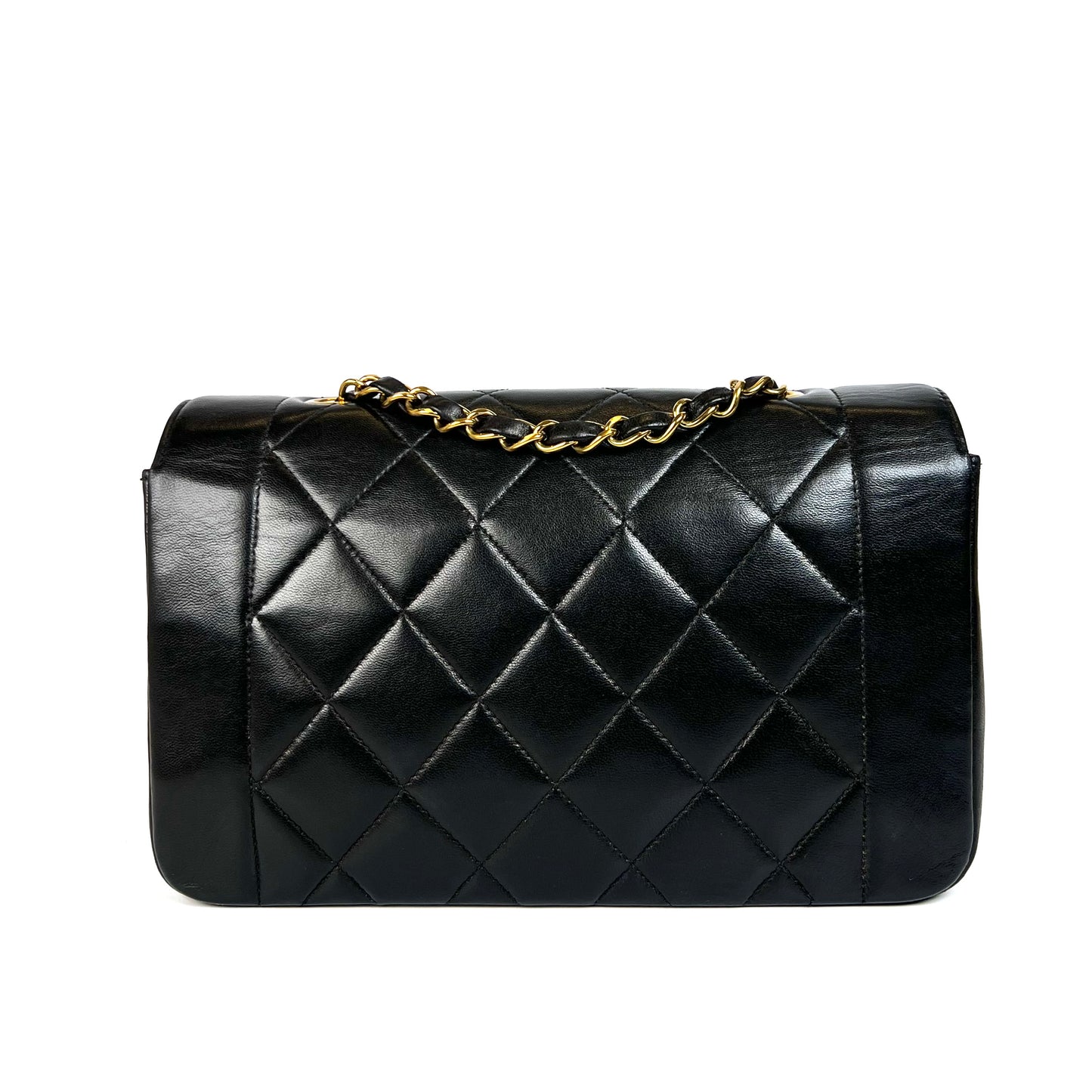 Miranda Sr, Vintage Authentic Chanel 2 series small black lambskin diana with seal only