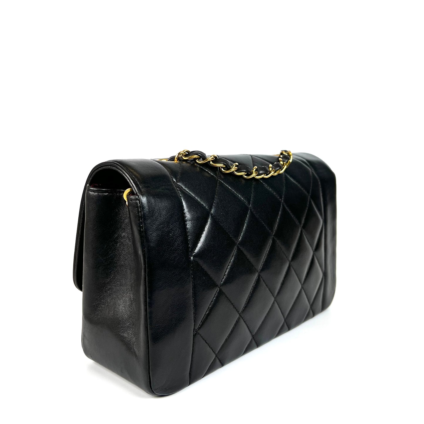 Miranda Sr, Vintage Authentic Chanel 2 series small black lambskin diana with seal only