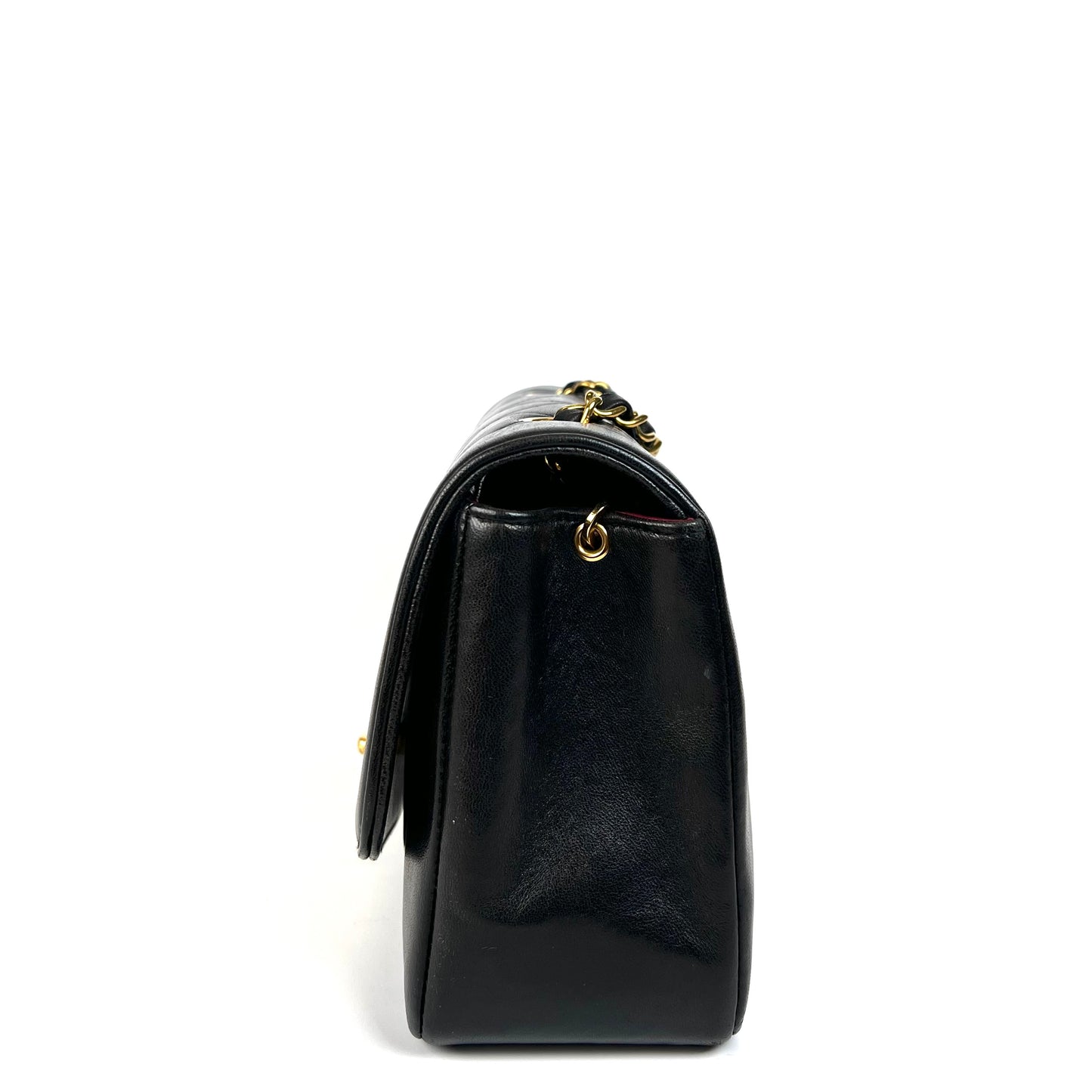 Miranda Sr, Vintage Authentic Chanel 2 series small black lambskin diana with seal only