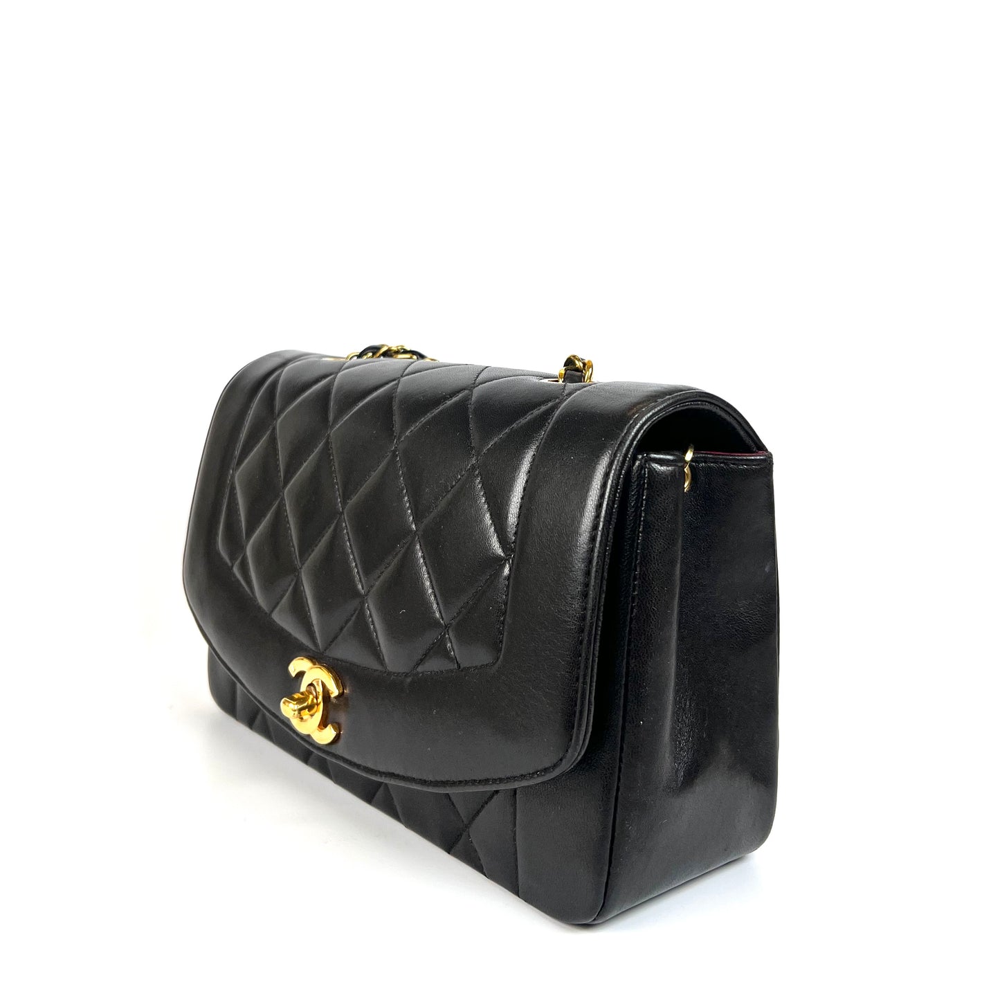 Miranda Sr, Vintage Authentic Chanel 2 series small black lambskin diana with seal only