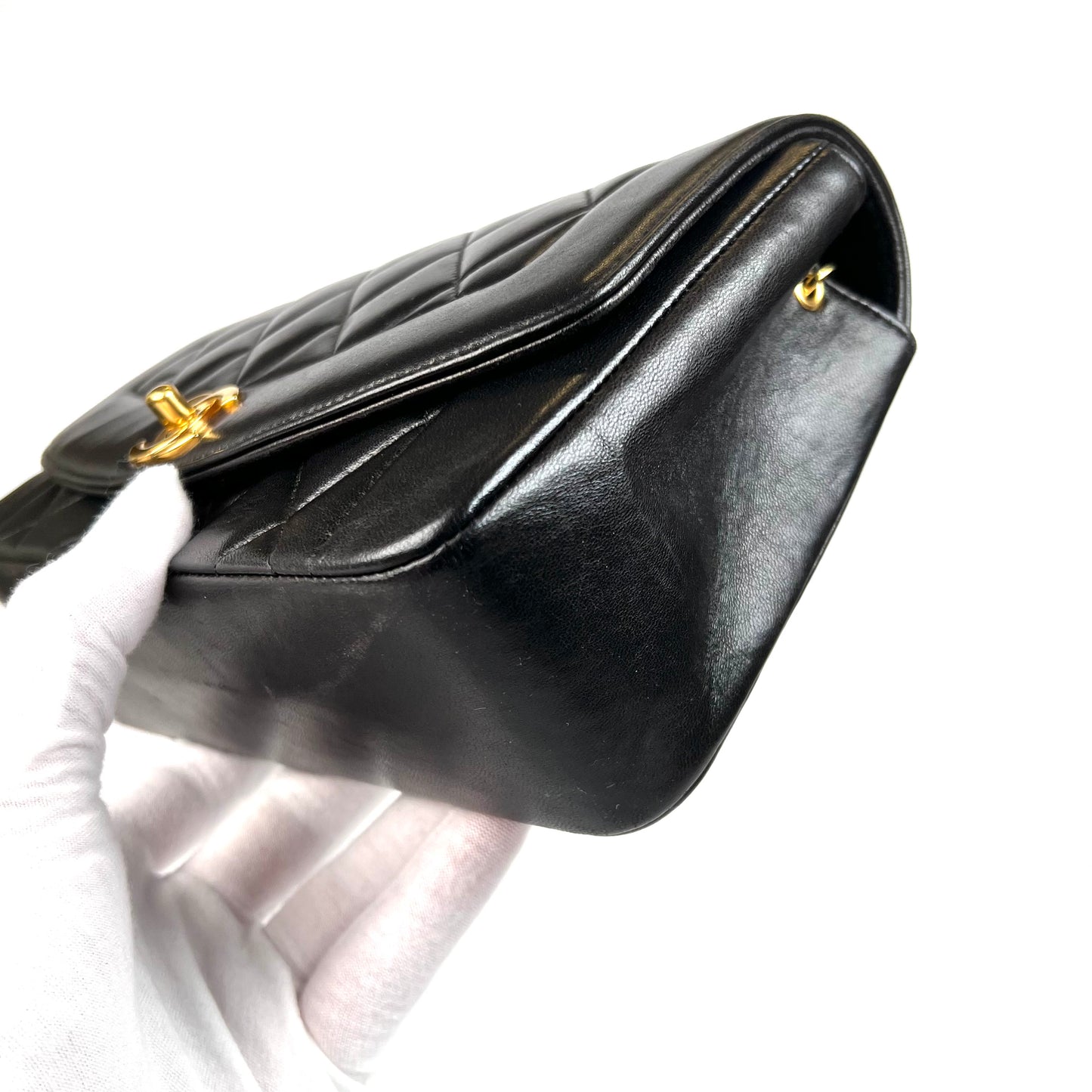 Miranda Sr, Vintage Authentic Chanel 2 series small black lambskin diana with seal only