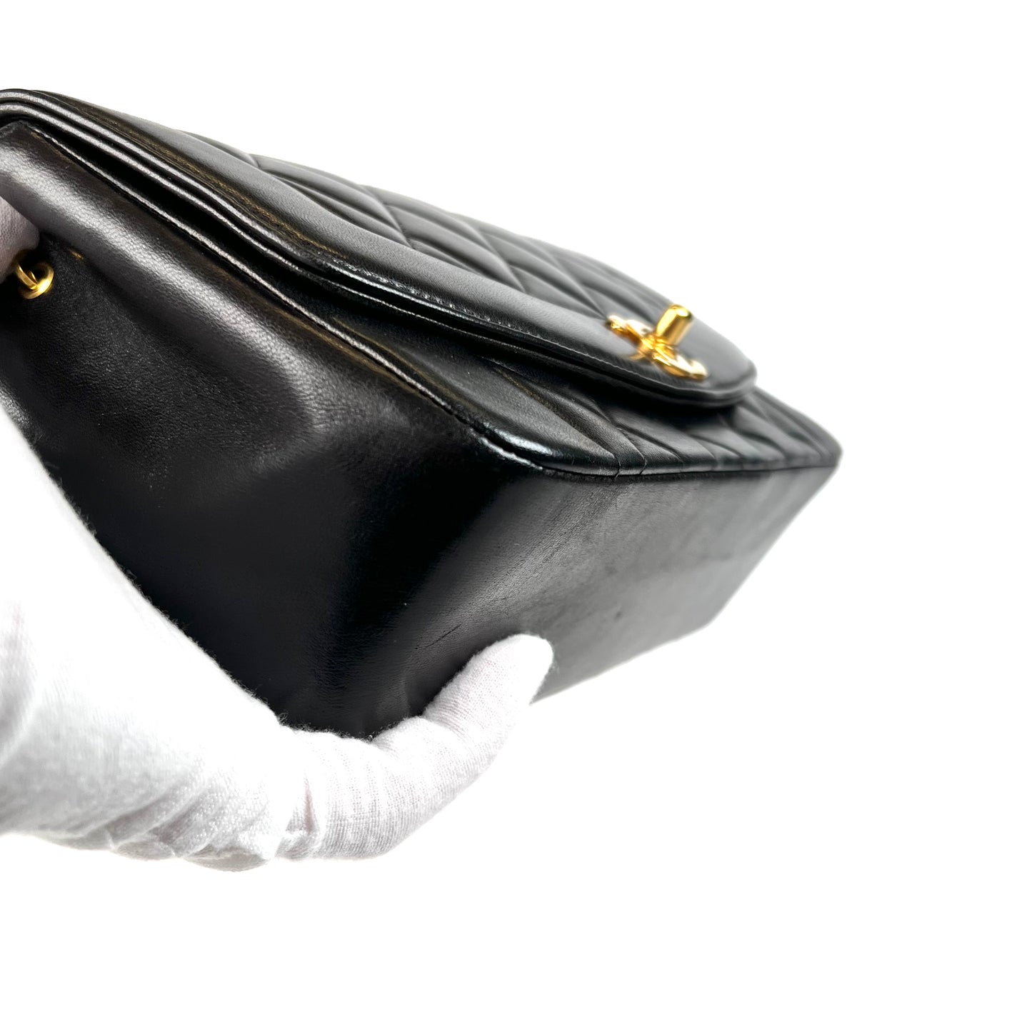 Miranda Sr, Vintage Authentic Chanel 2 series small black lambskin diana with seal only