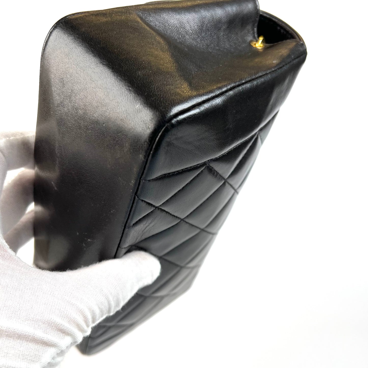 Miranda Sr, Vintage Authentic Chanel 2 series small black lambskin diana with seal only