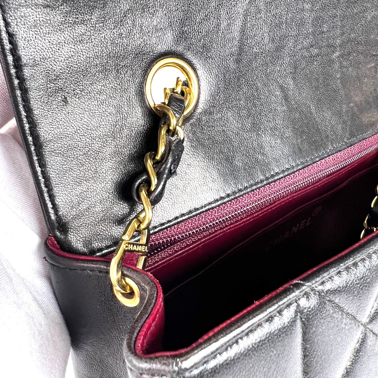 Miranda Sr, Vintage Authentic Chanel 2 series small black lambskin diana with seal only