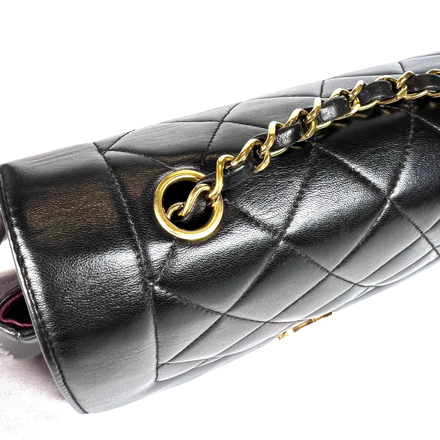 Miranda Sr, Vintage Authentic Chanel 2 series small black lambskin diana with seal only