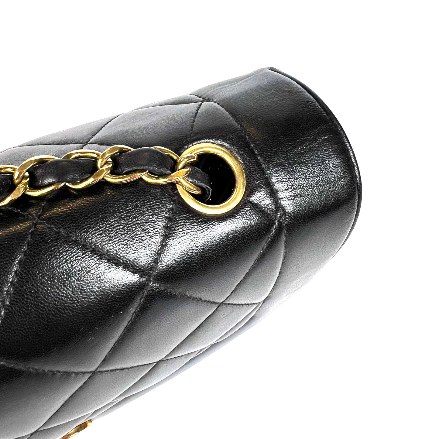 Miranda Sr, Vintage Authentic Chanel 2 series small black lambskin diana with seal only