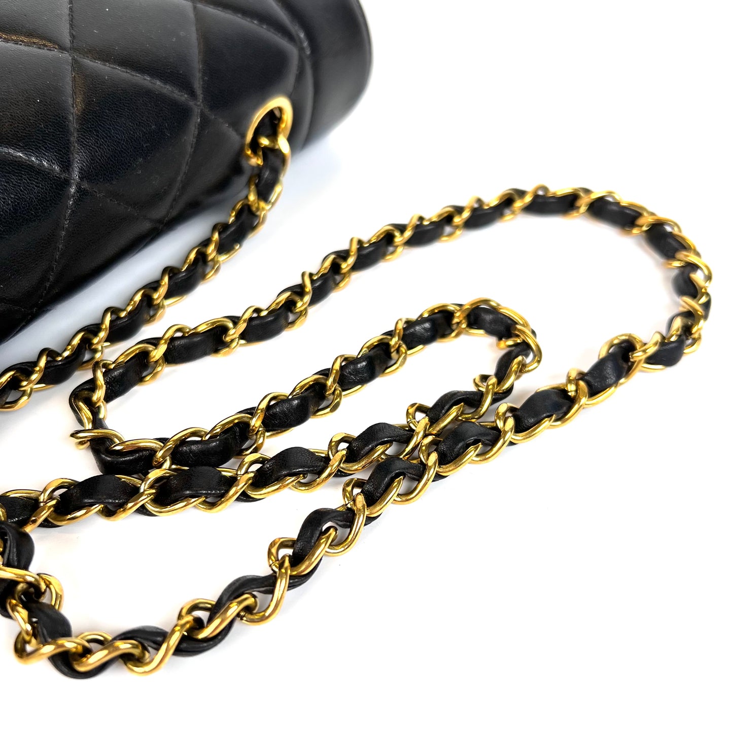 Miranda Sr, Vintage Authentic Chanel 2 series small black lambskin diana with seal only