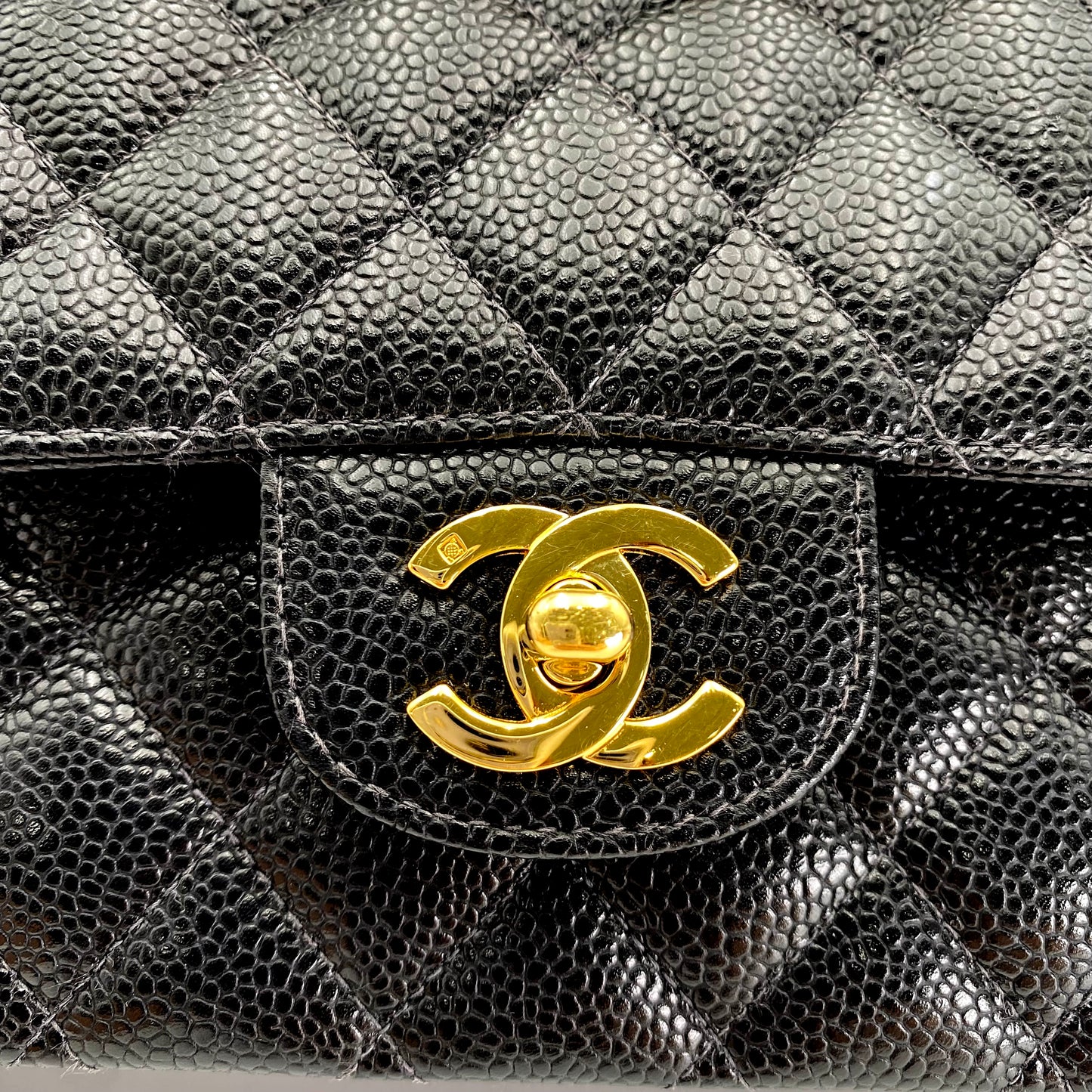 Steffan, Vintage Authentic Chanel 9 series medium classic flap black caviar with seal and card