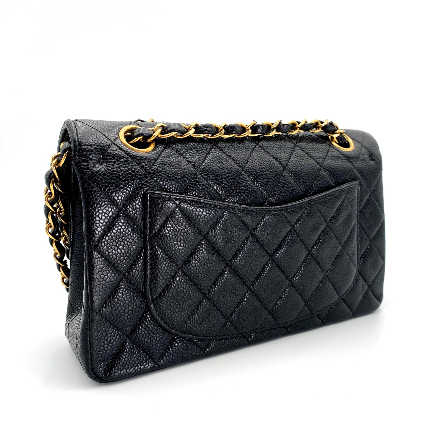 Steffan, Vintage Authentic Chanel 9 series medium classic flap black caviar with seal and card