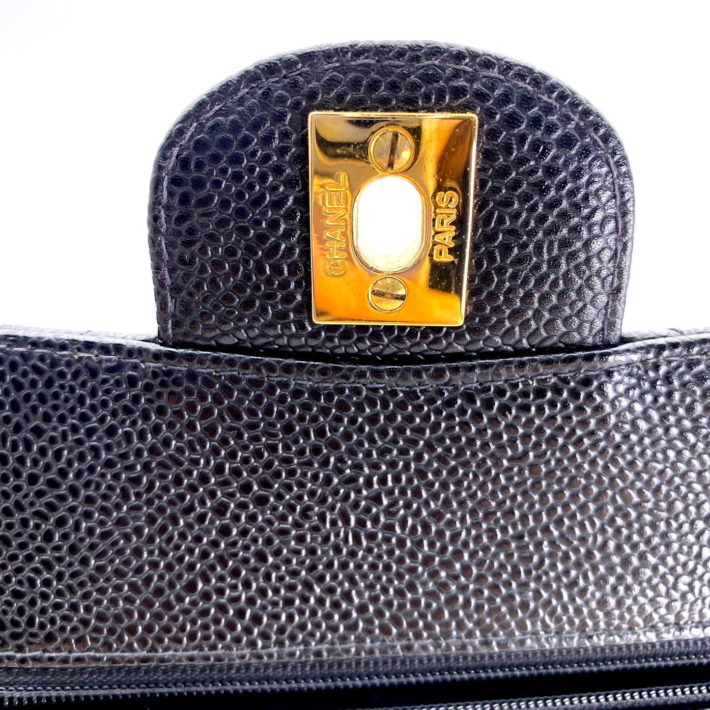 Steffan, Vintage Authentic Chanel 9 series medium classic flap black caviar with seal and card