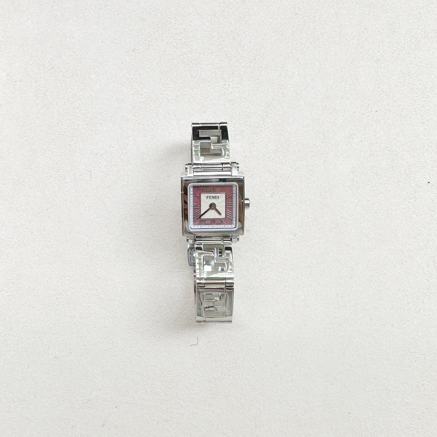 W - FENDI5 - Fendi Sqaure mini 60500L 024-555 SS QZ Pink MOP dial