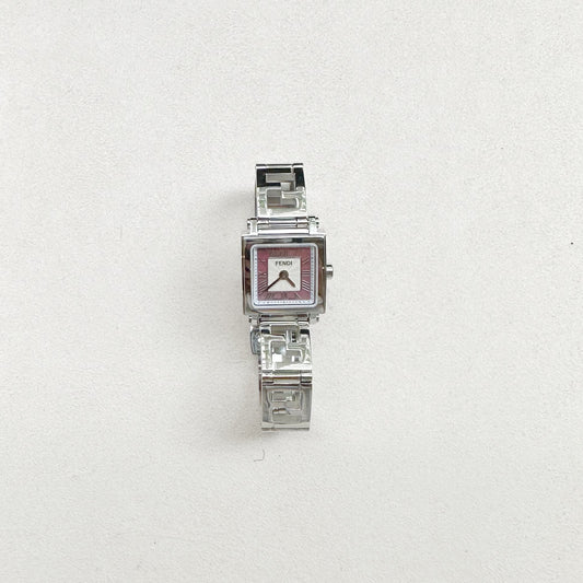 W - FENDI5 - Fendi Sqaure mini 60500L 024-555 SS QZ Pink MOP dial