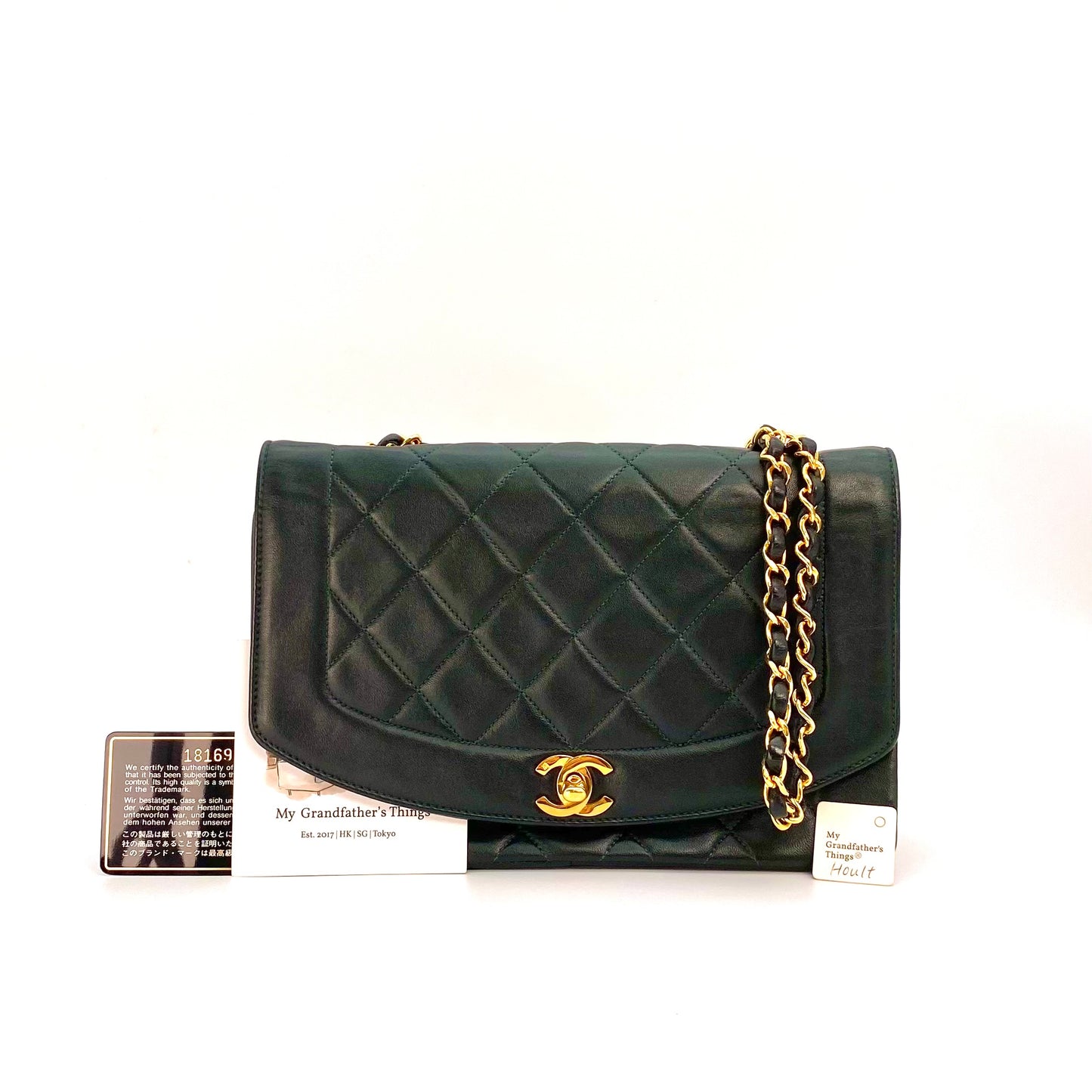Hoult, 1 Series Medium Diana Dark Green Lambskin with seal and card