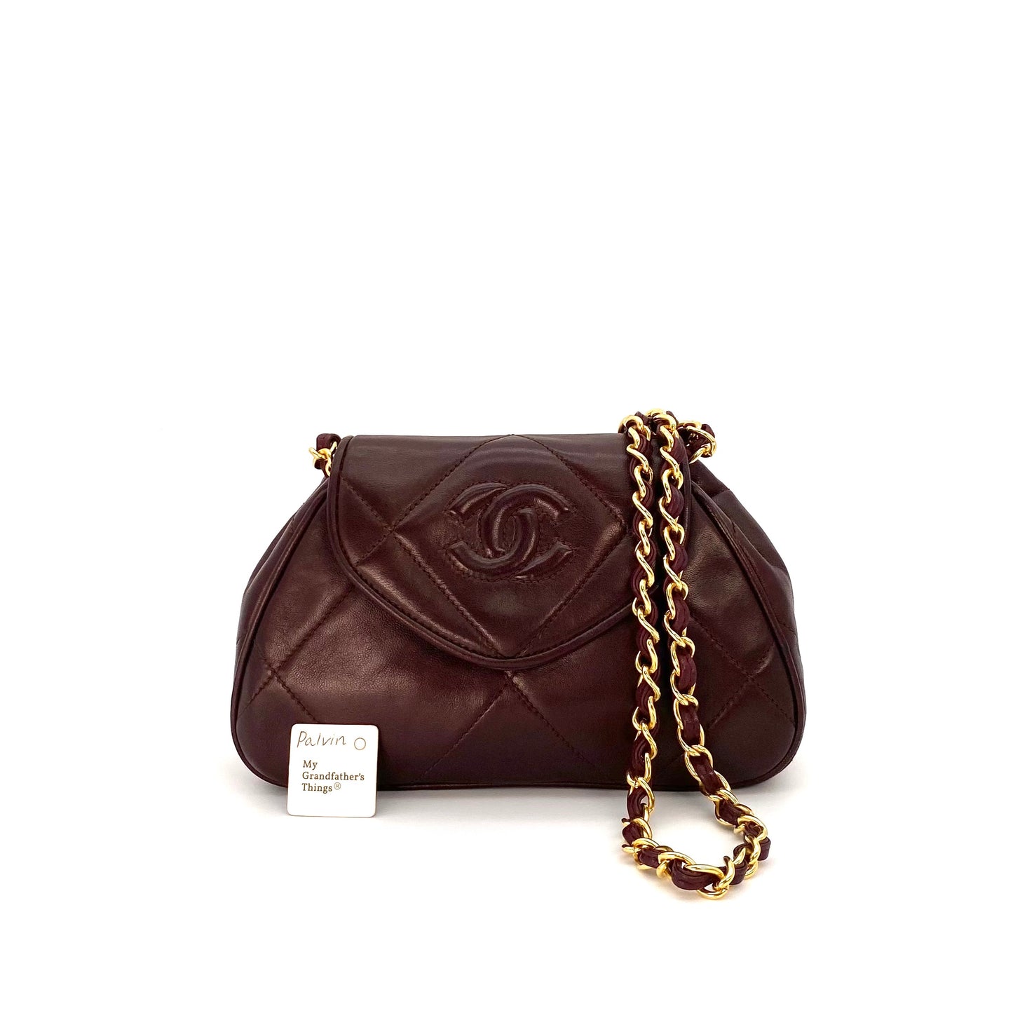 Palvin, 1 Series Brown Lambskin Trapezoid Dumpling Flap with seal and card