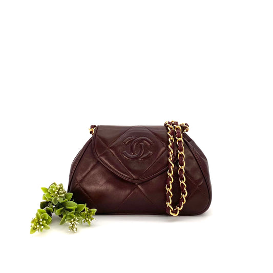 Palvin, 1 Series Brown Lambskin Trapezoid Dumpling Flap with seal and card