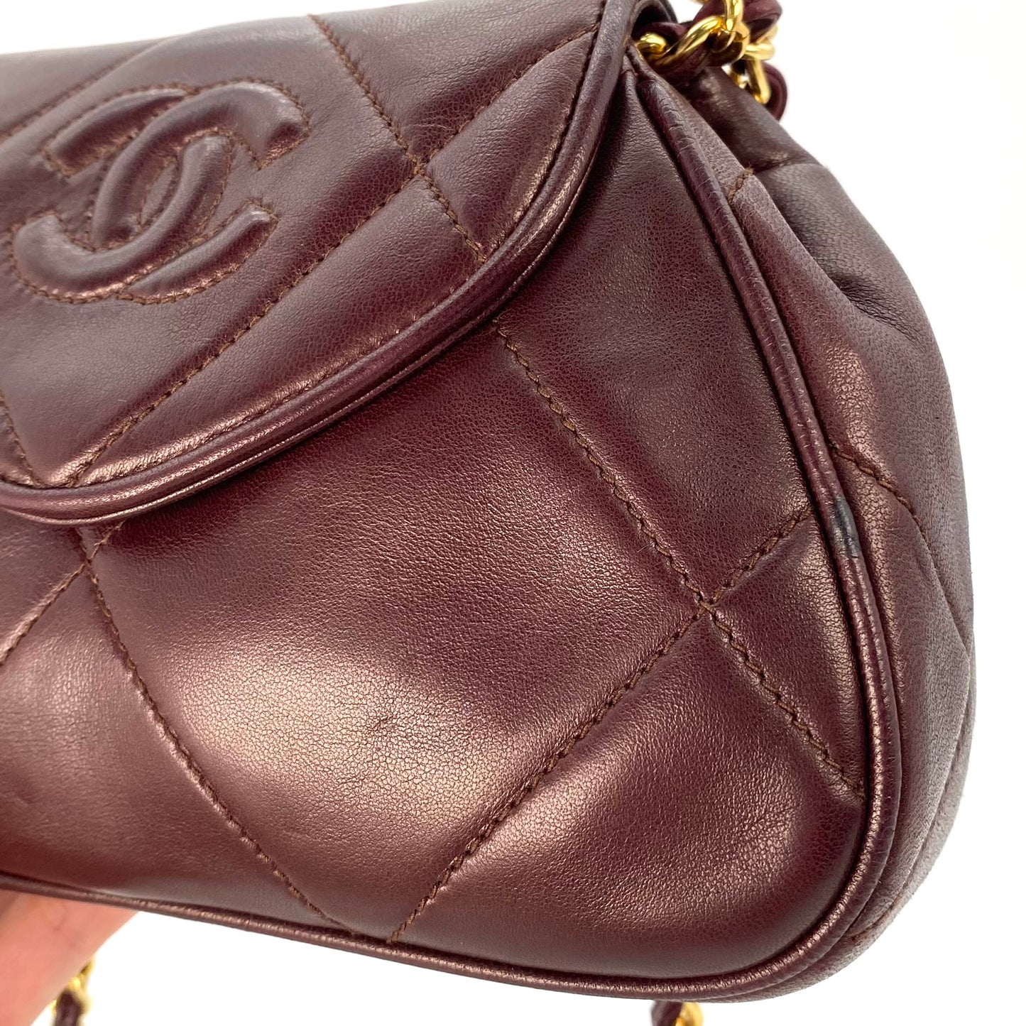 Palvin, 1 Series Brown Lambskin Trapezoid Dumpling Flap with seal and card