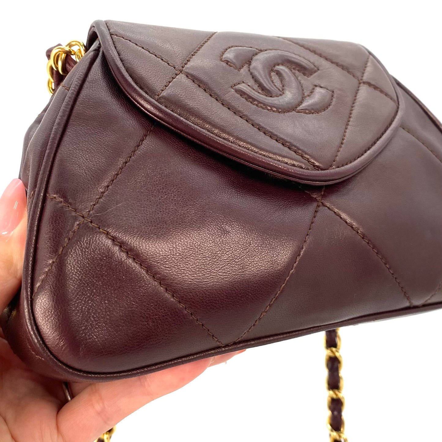 Palvin, 1 Series Brown Lambskin Trapezoid Dumpling Flap with seal and card