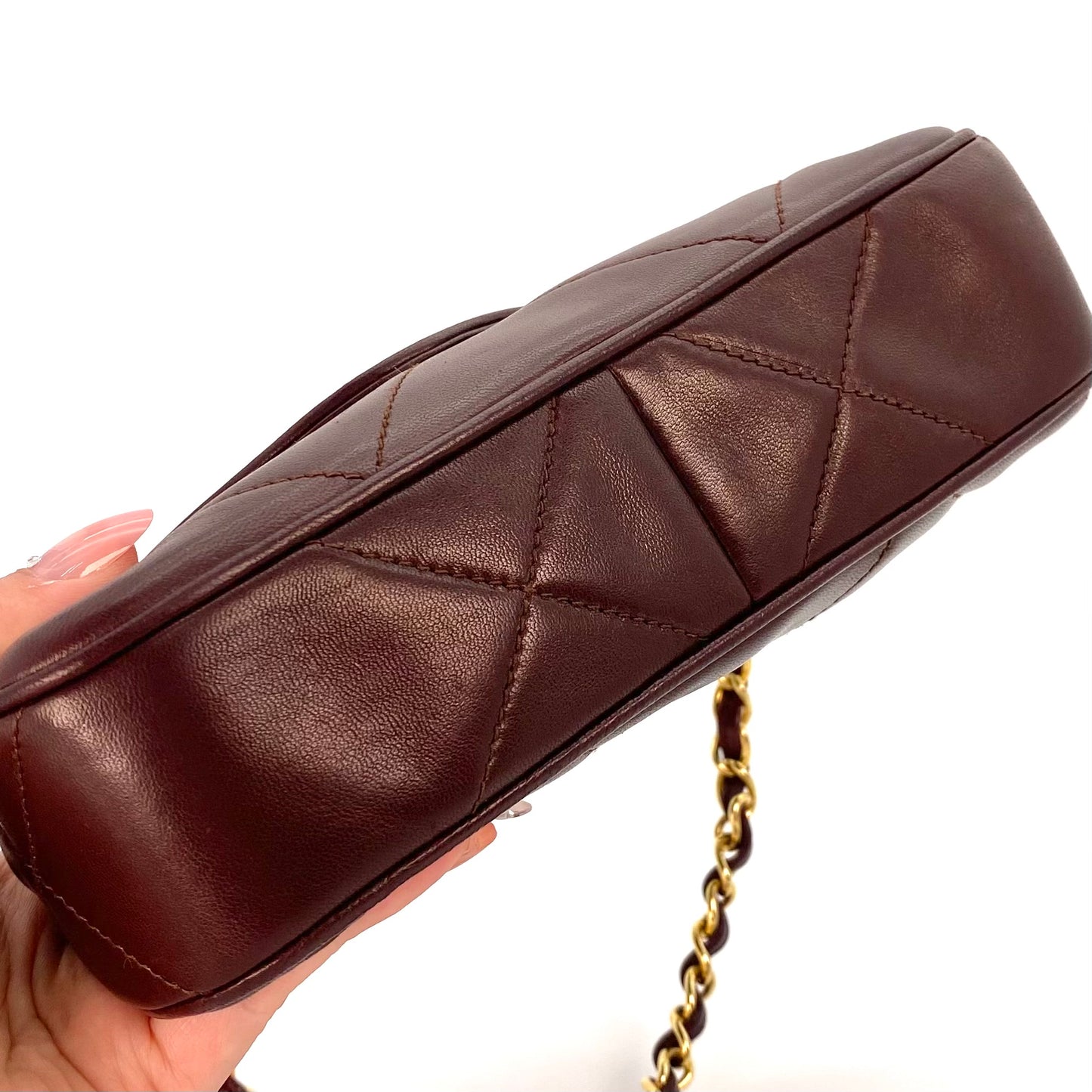 Palvin, 1 Series Brown Lambskin Trapezoid Dumpling Flap with seal and card